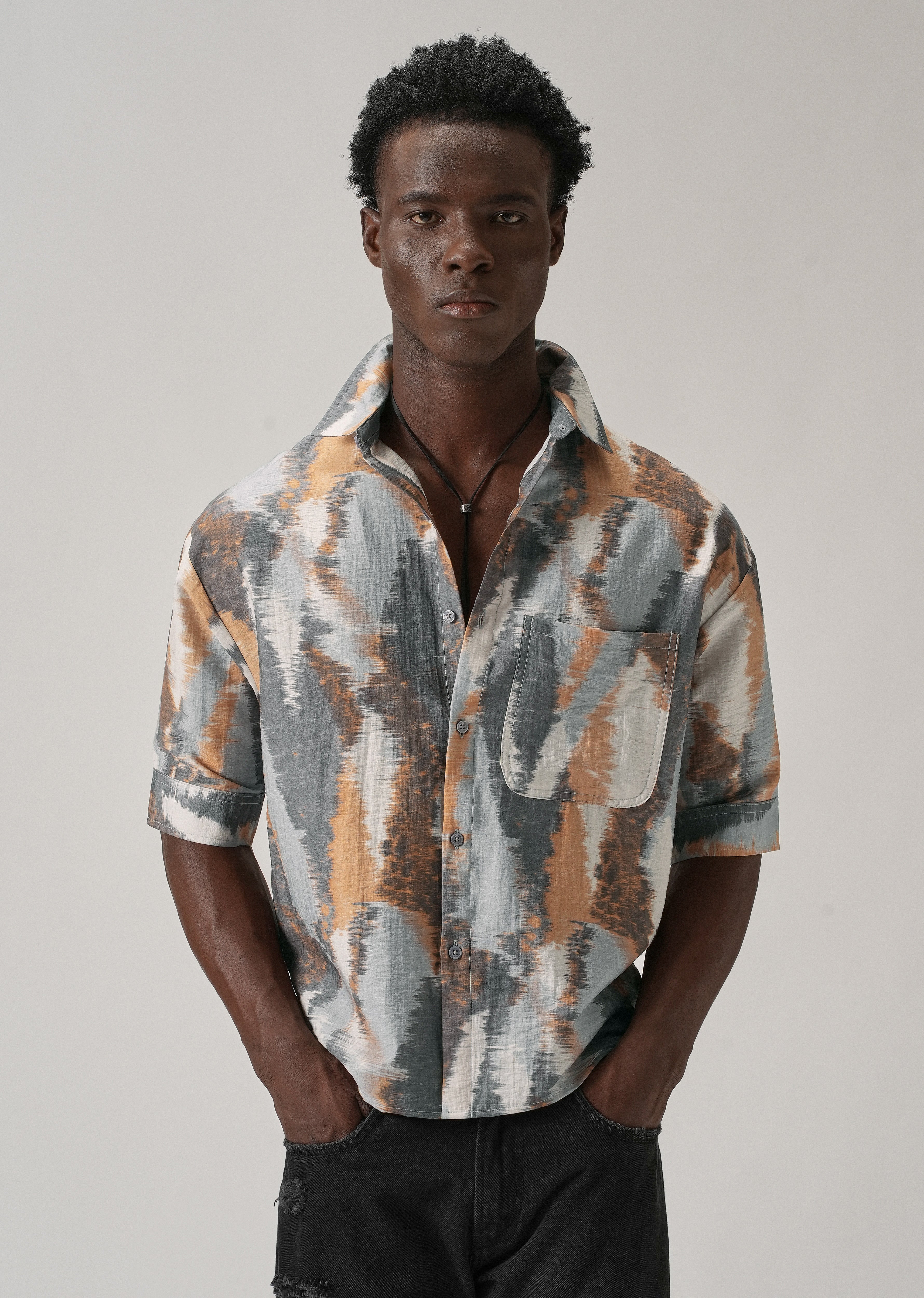 Orange Boxy Fit Abstract Printed Shirt