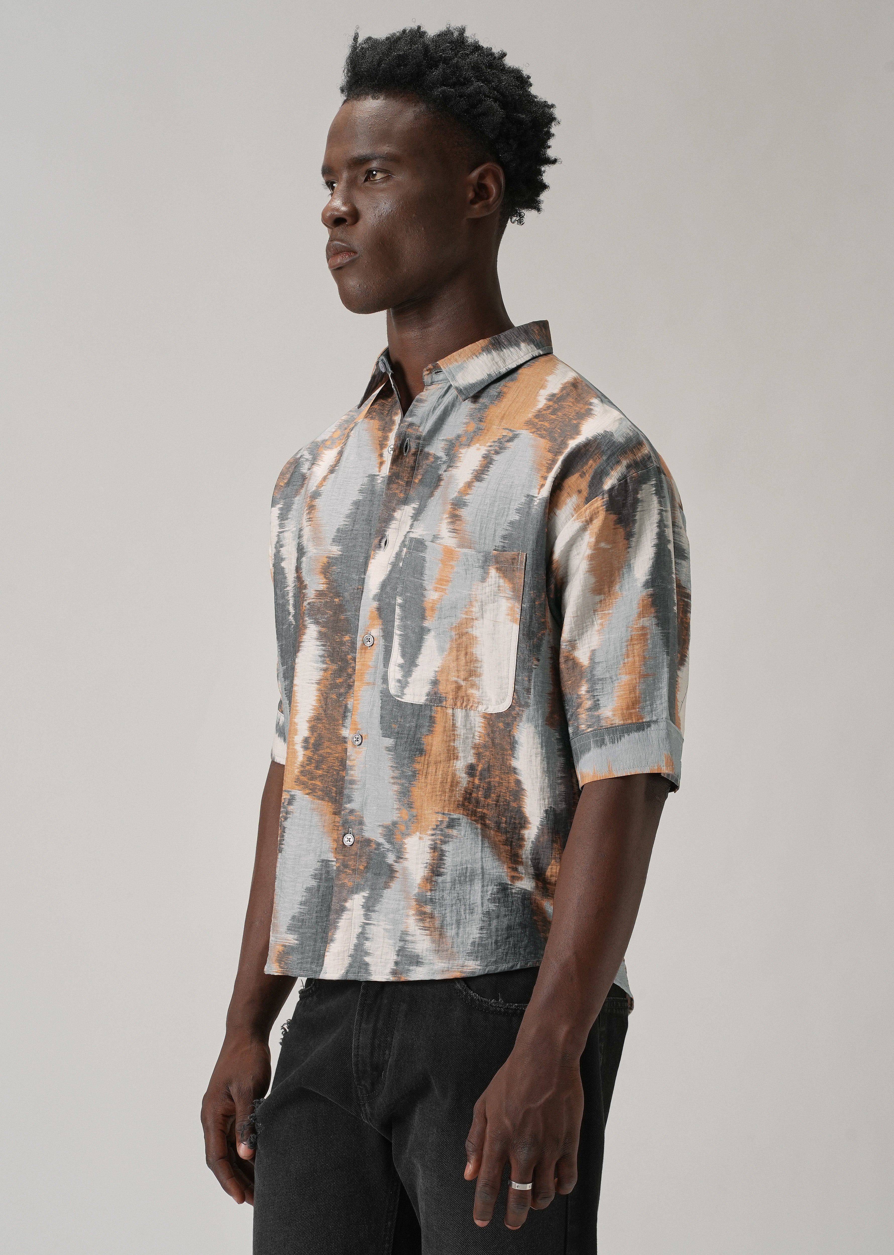 Orange Boxy Fit Abstract Printed Shirt