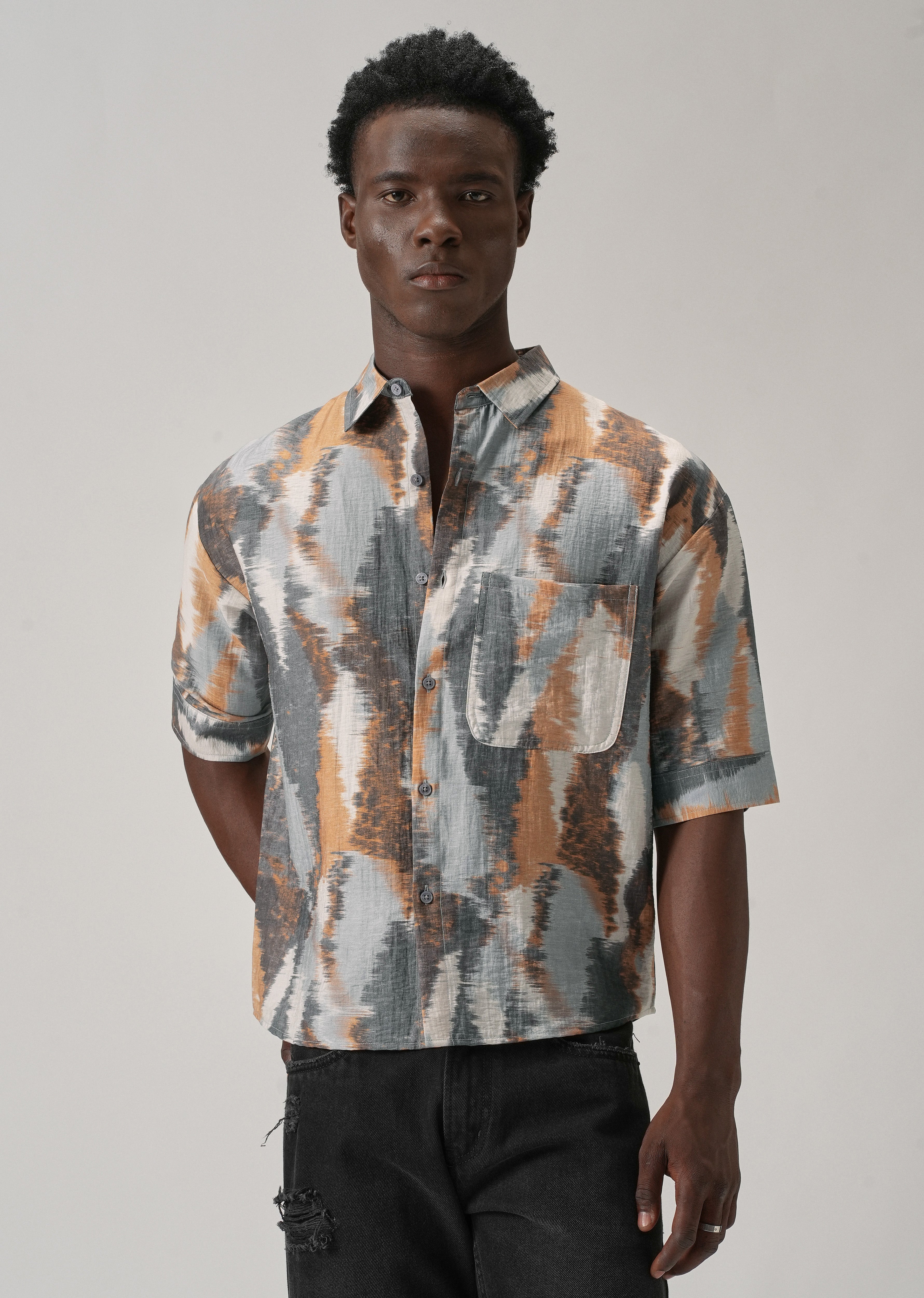 Orange Boxy Fit Abstract Printed Shirt