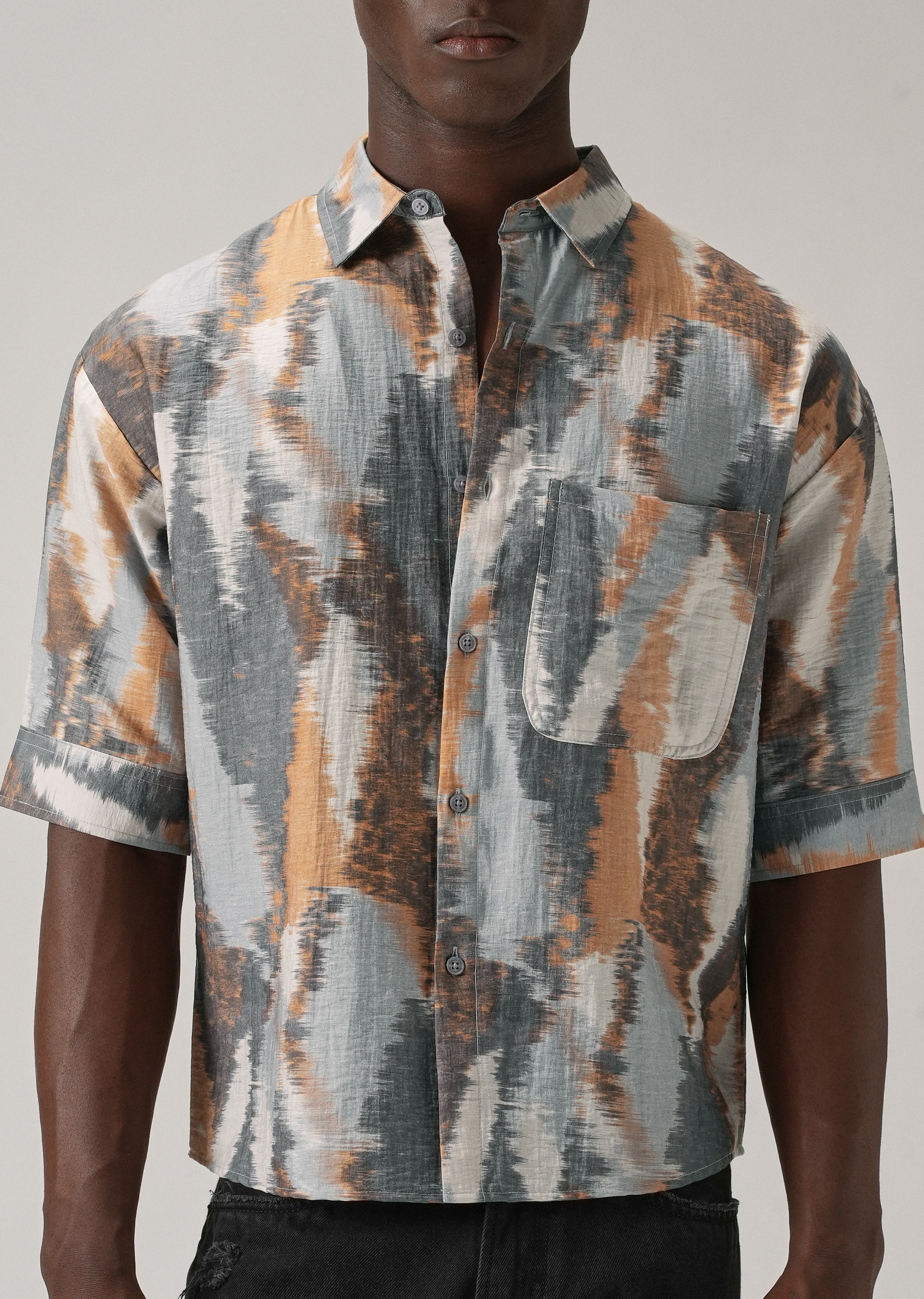 Orange Boxy Fit Abstract Printed Shirt