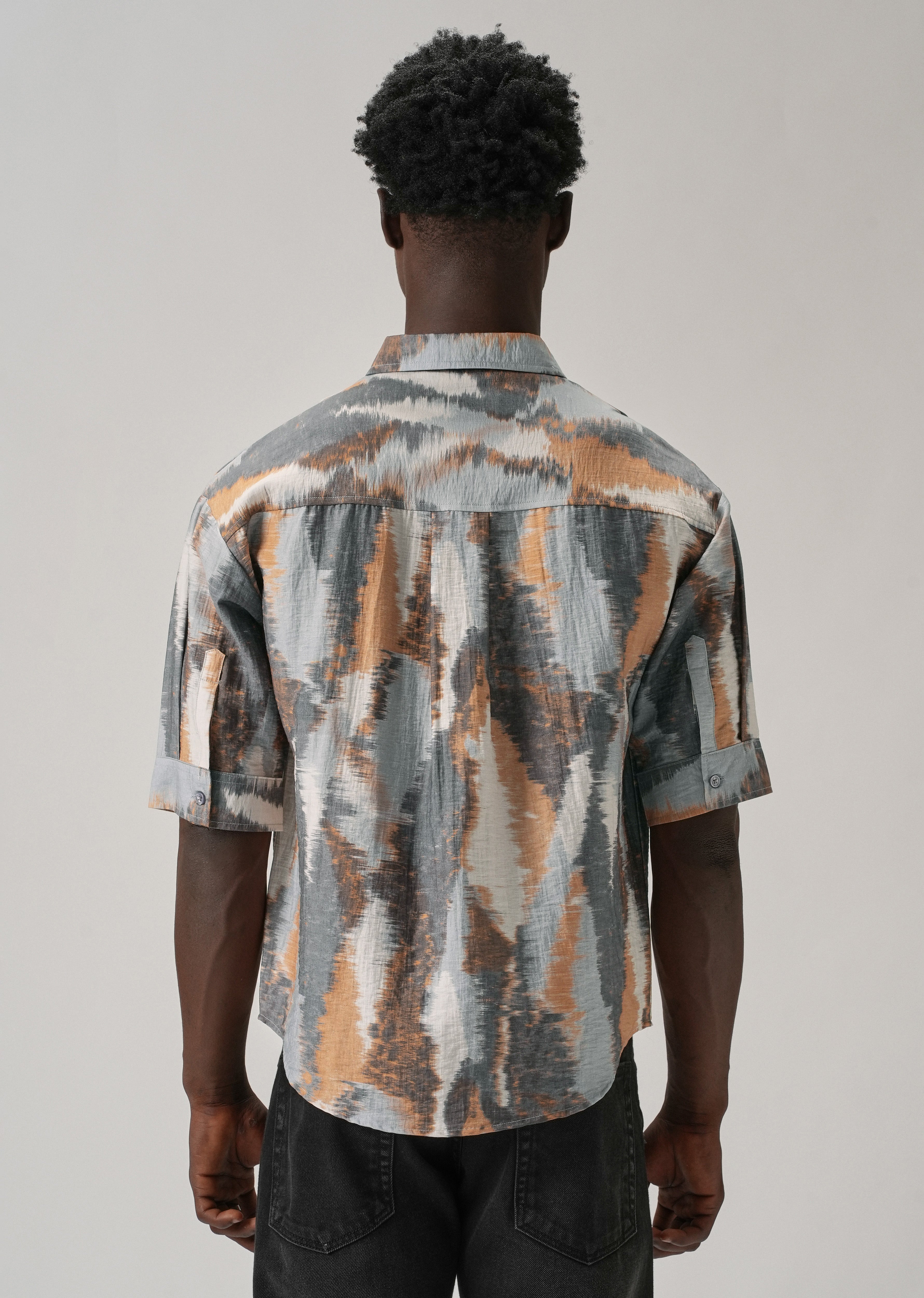Orange Boxy Fit Abstract Printed Shirt