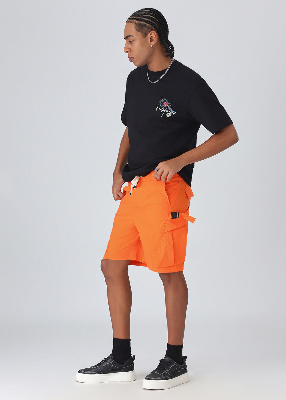 Orange Buckled Cargo Shorts
