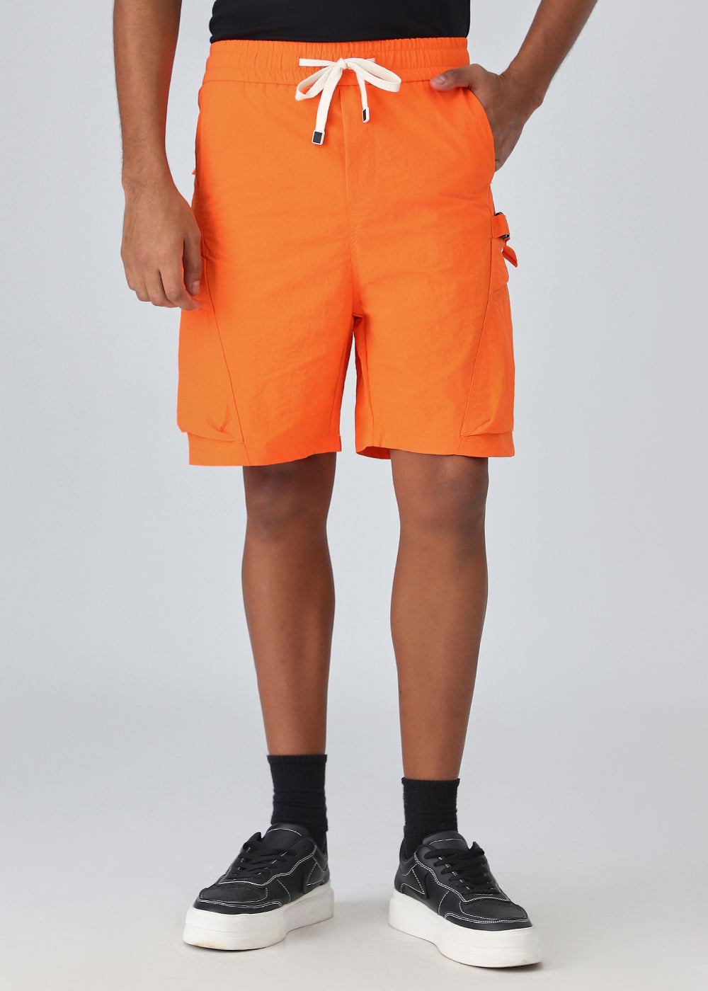 Orange Buckled Cargo Shorts