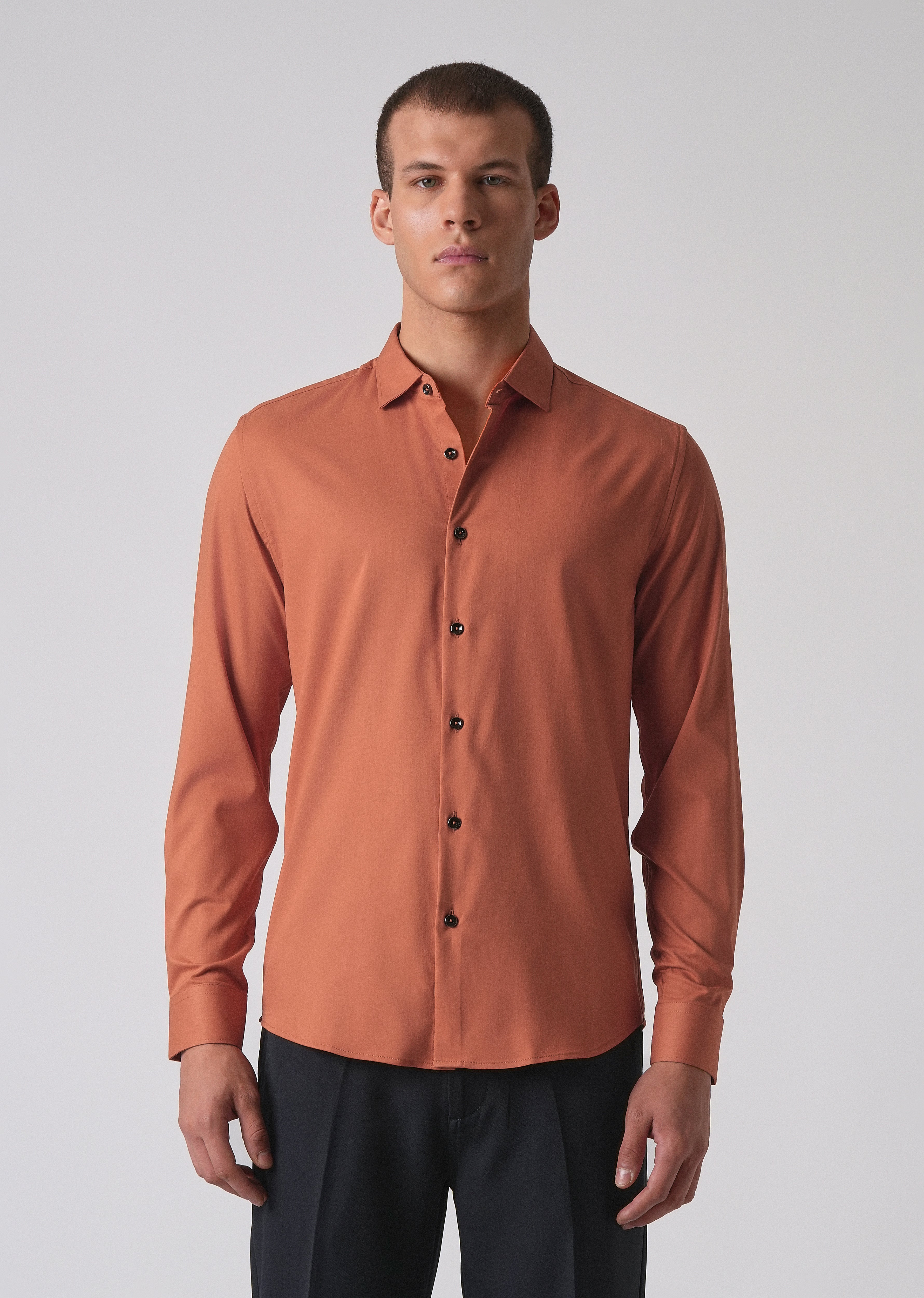 Orange Cotton Stretch Plain Shirt