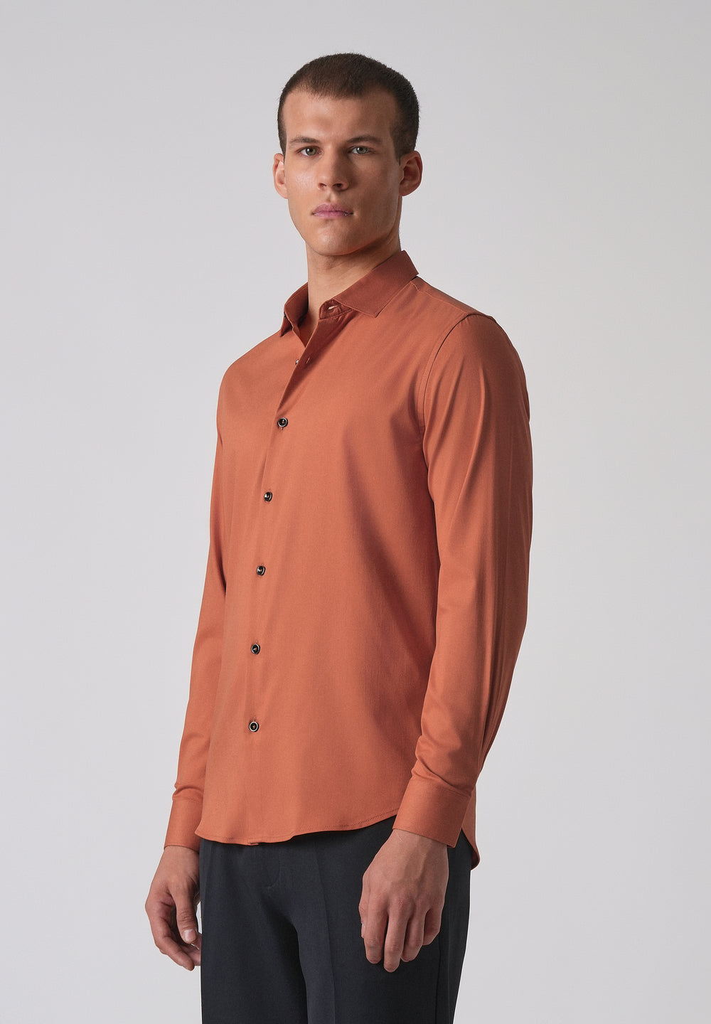 Orange Cotton Stretch Plain Shirt