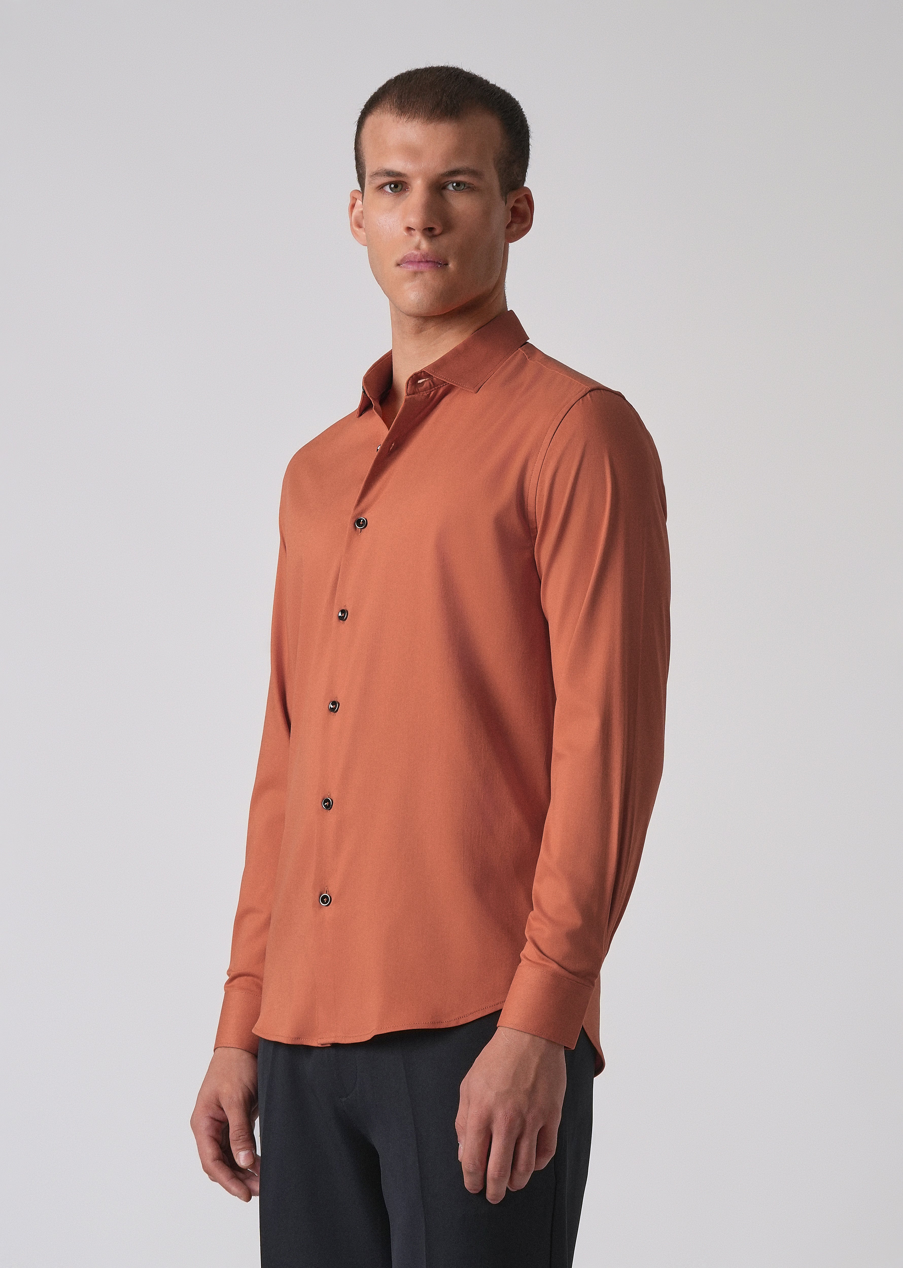 Orange Cotton Stretch Plain Shirt