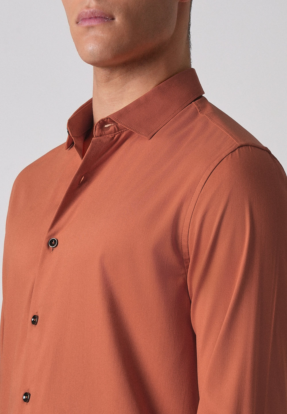 Orange Cotton Stretch Plain Shirt