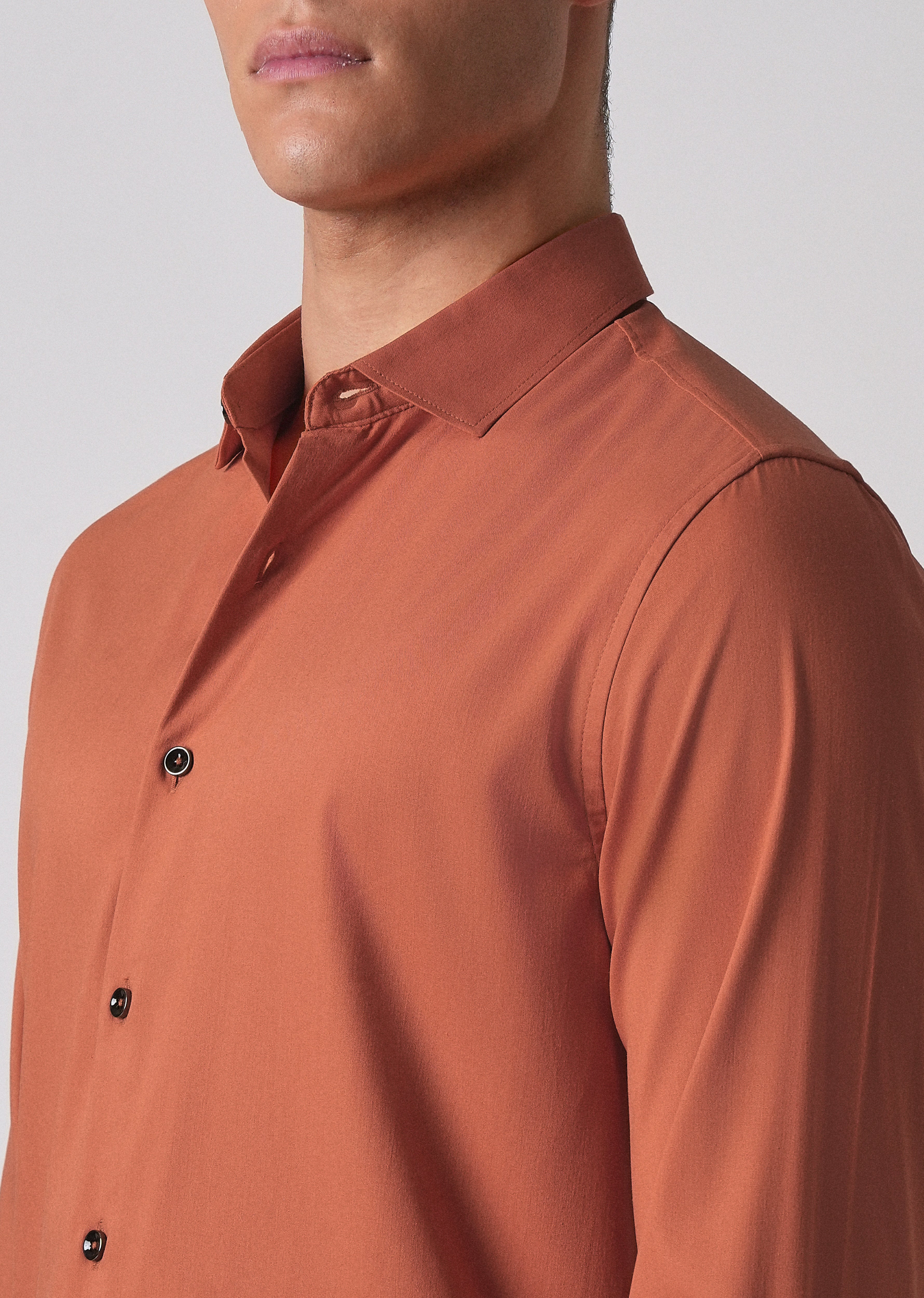 Orange Cotton Stretch Plain Shirt