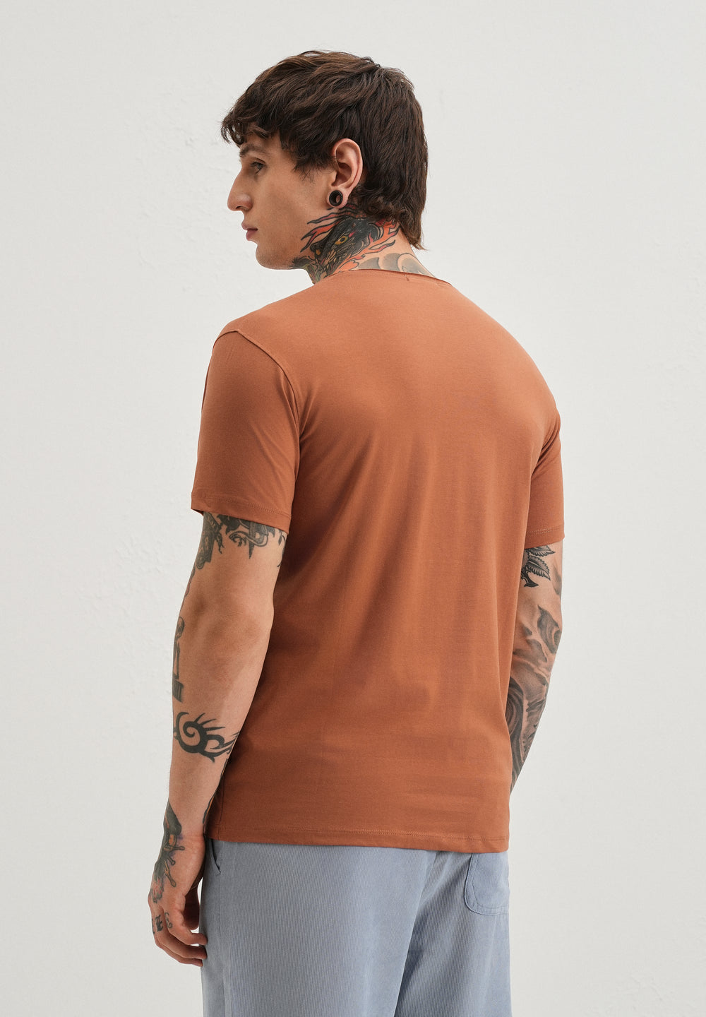 Orange Plain Crew neck T-shirt