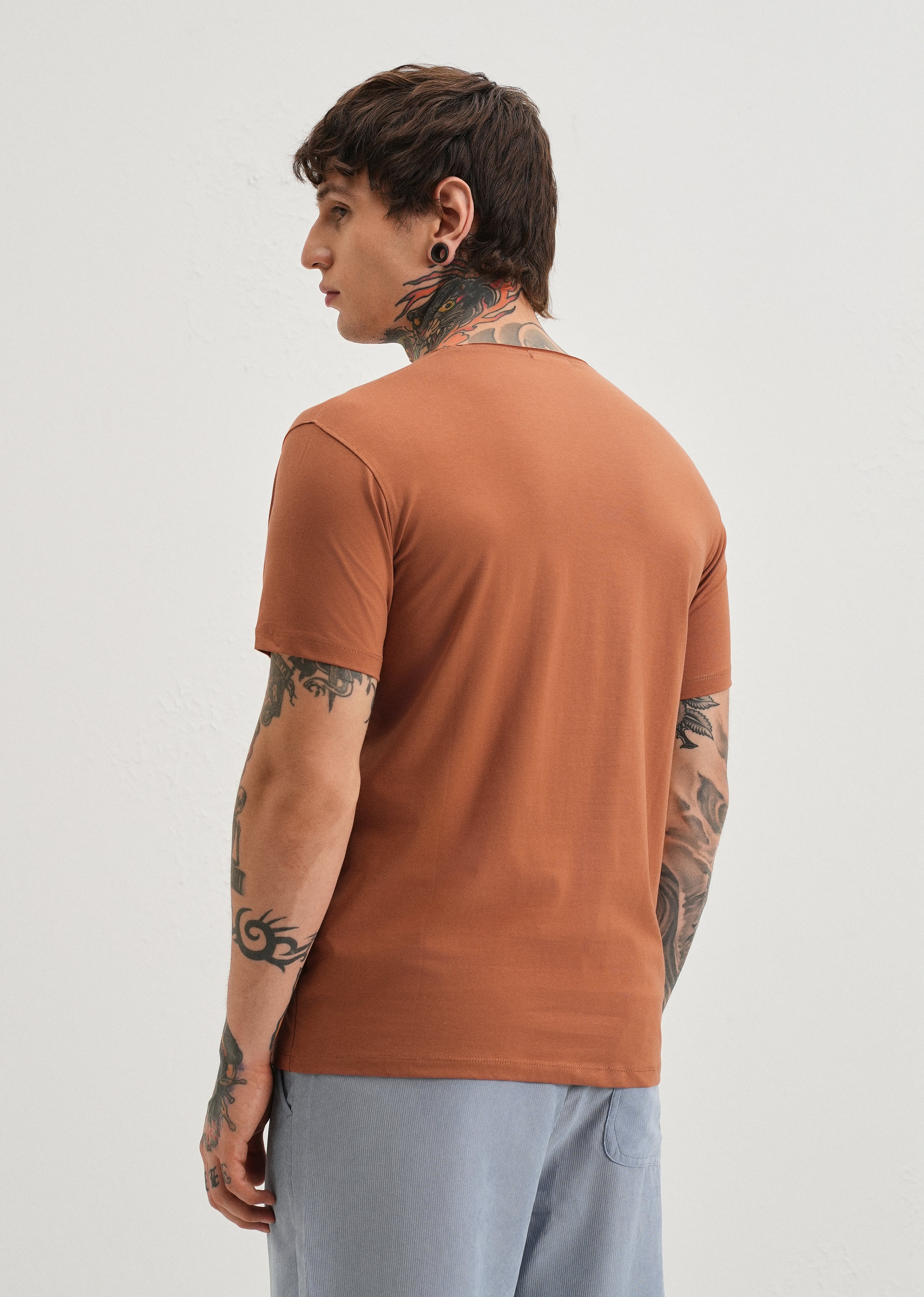 Orange Plain Crew neck T-shirt