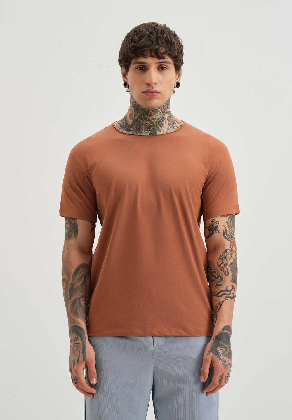 Orange Plain Crew neck T-shirt