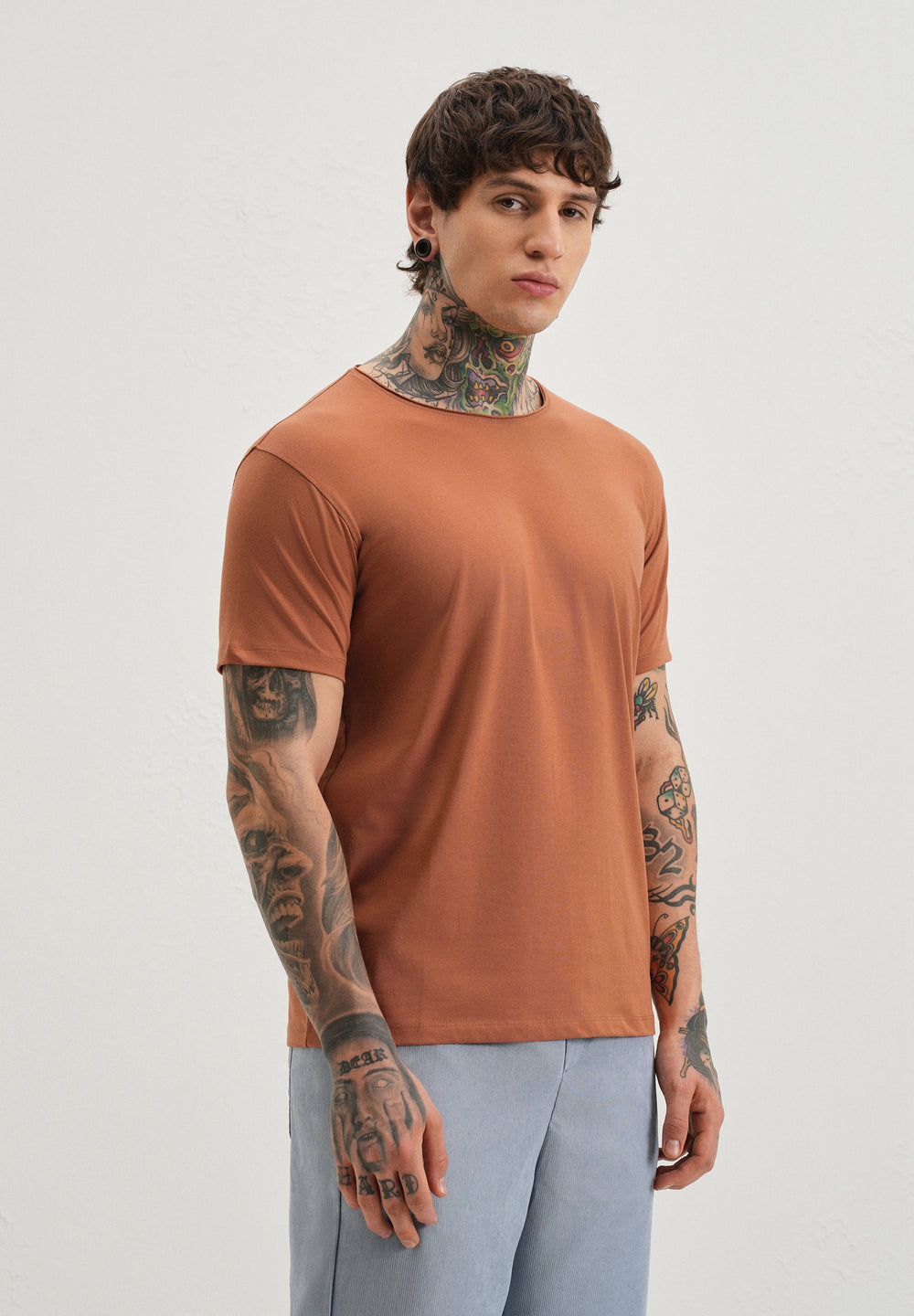 Orange Plain Crew neck T-shirt