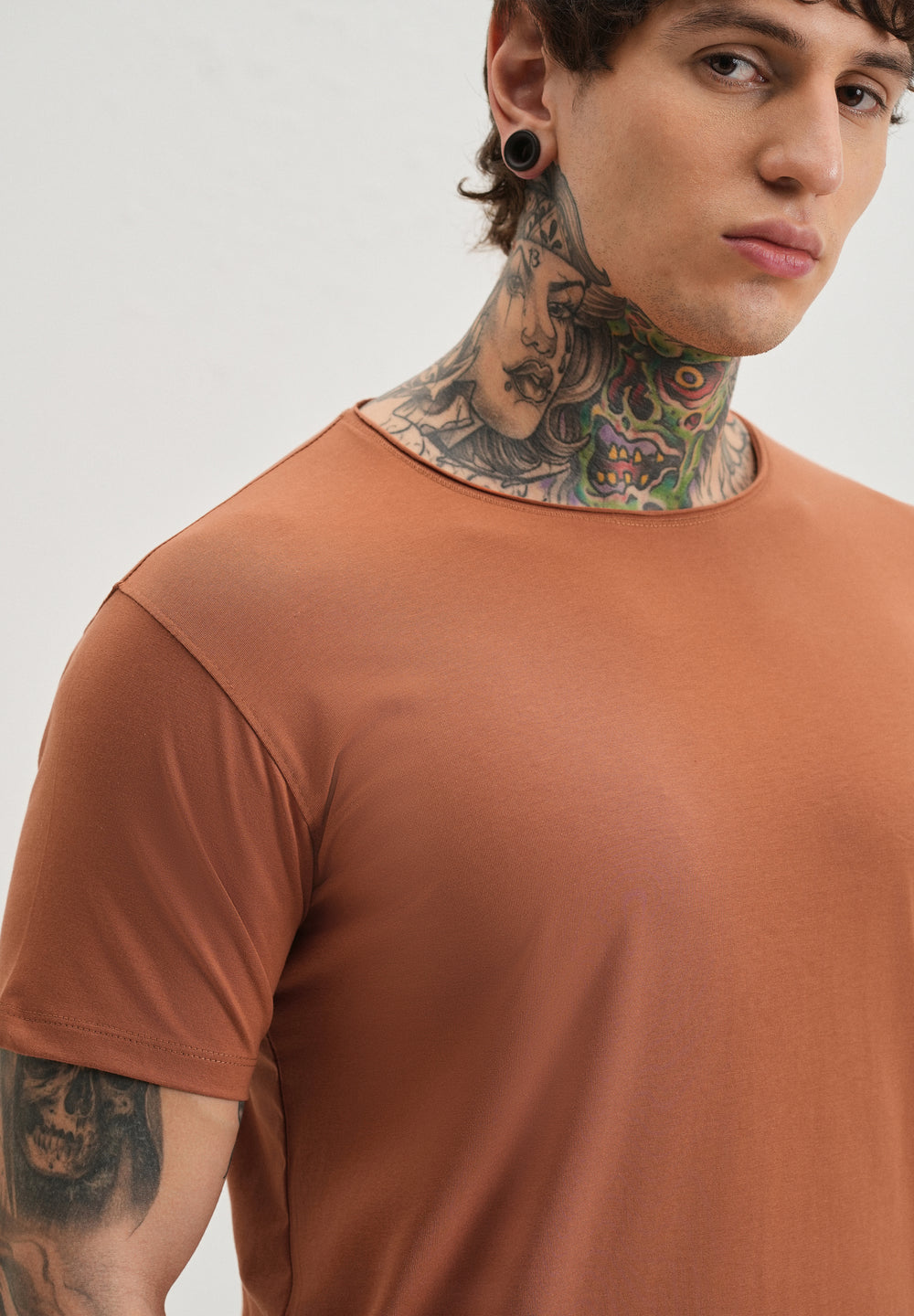 Orange Plain Crew neck T-shirt