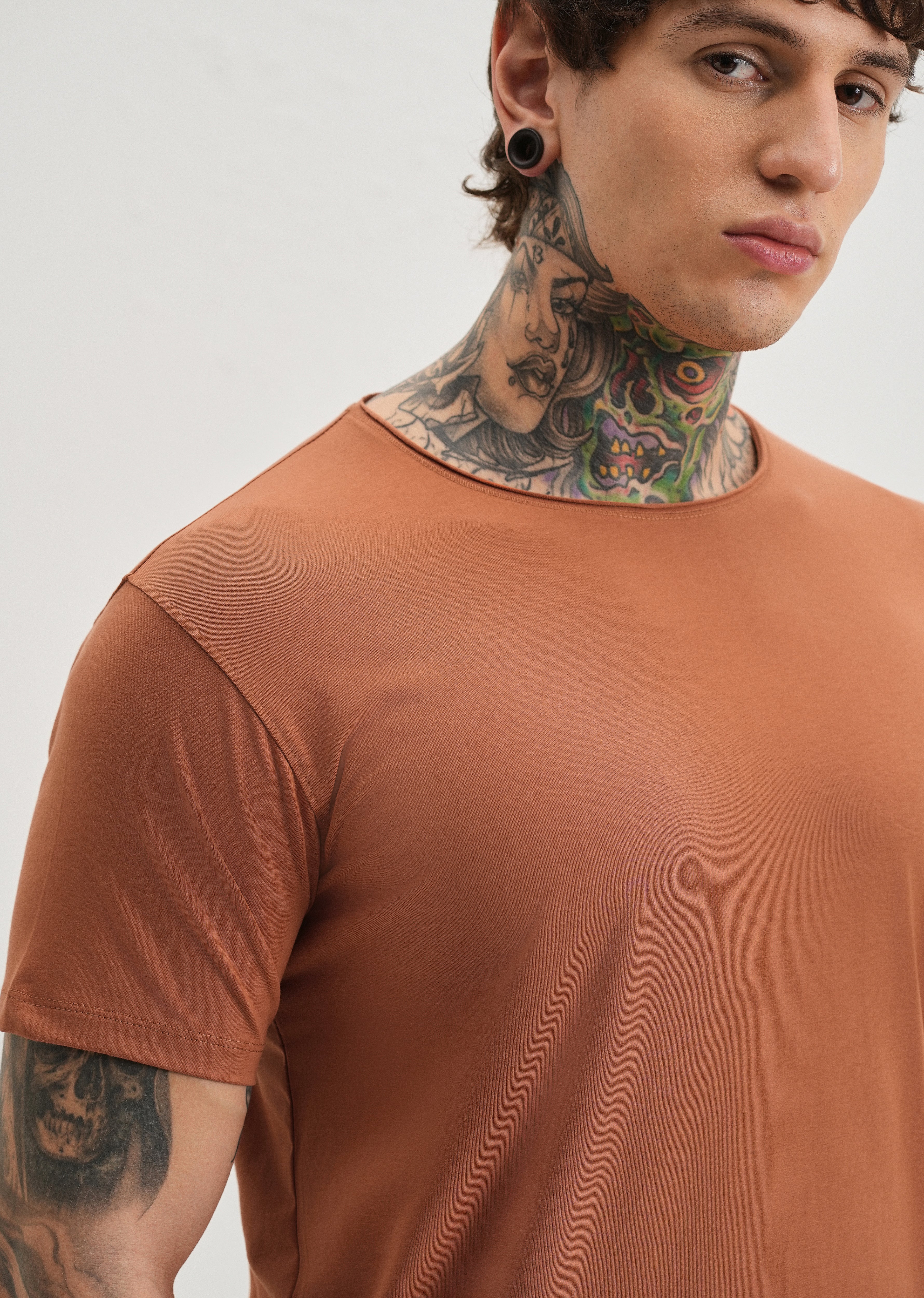 Orange Plain Crew neck T-shirt