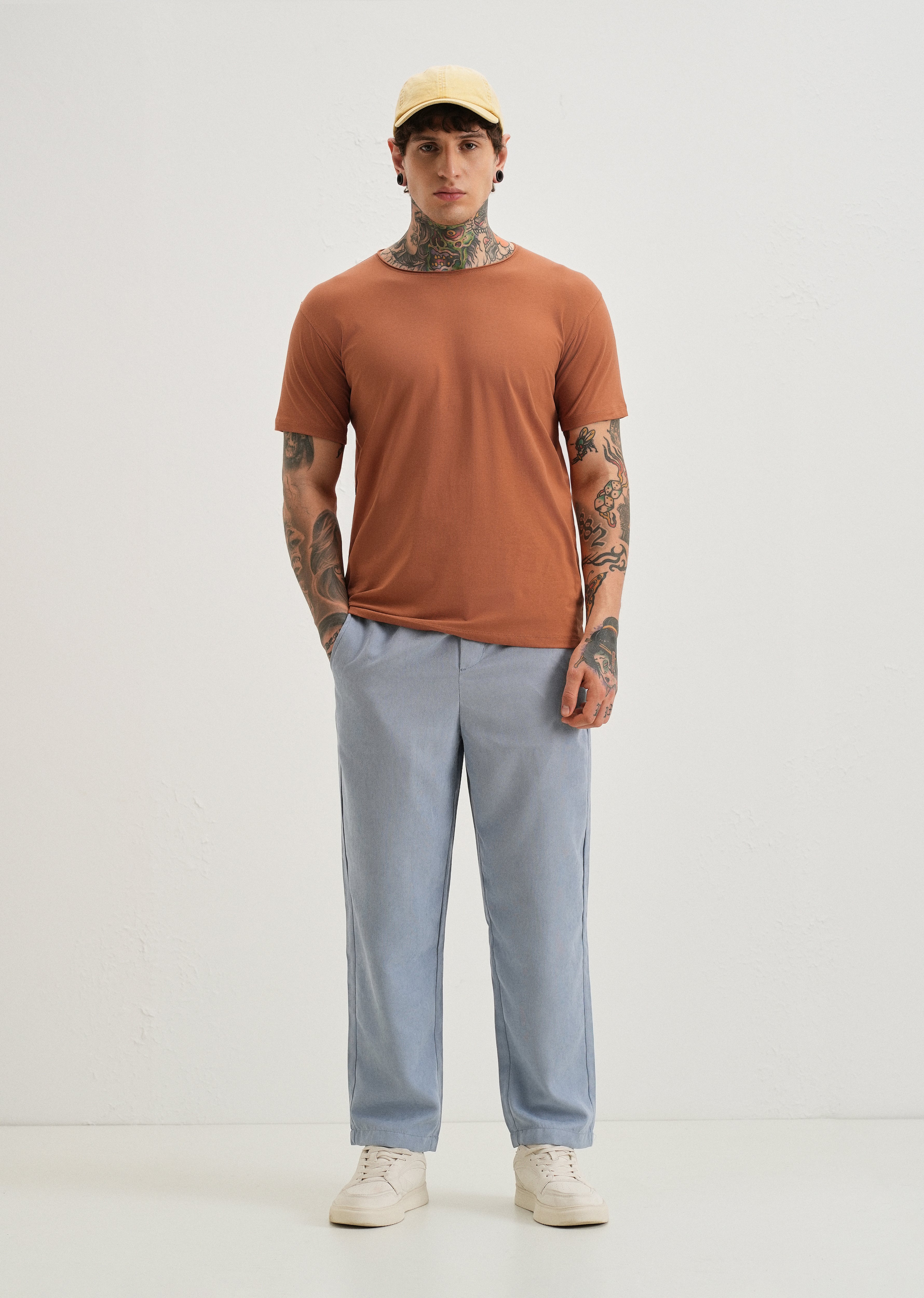 Orange Plain Crew neck T-shirt