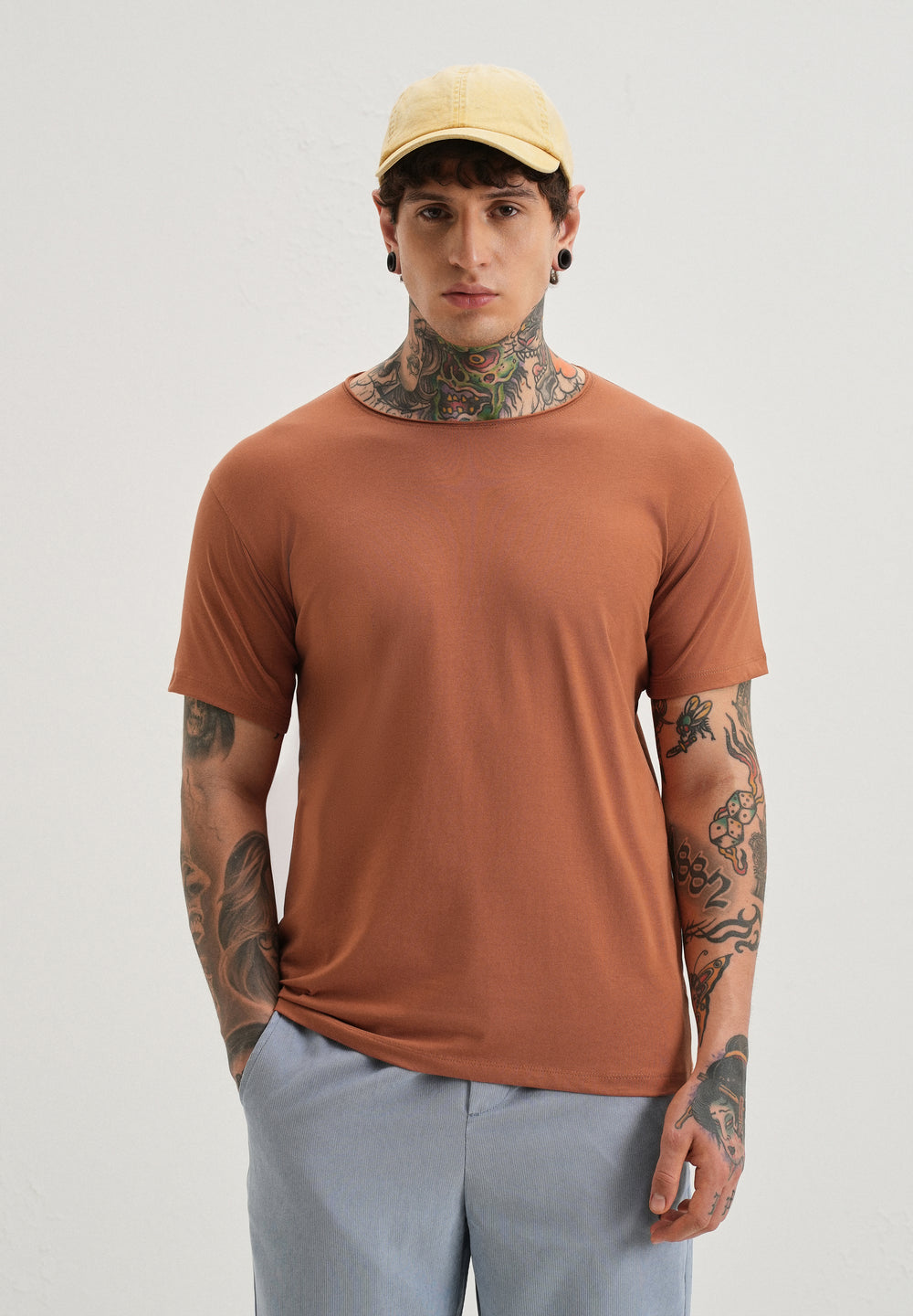 Orange Plain Crew neck T-shirt