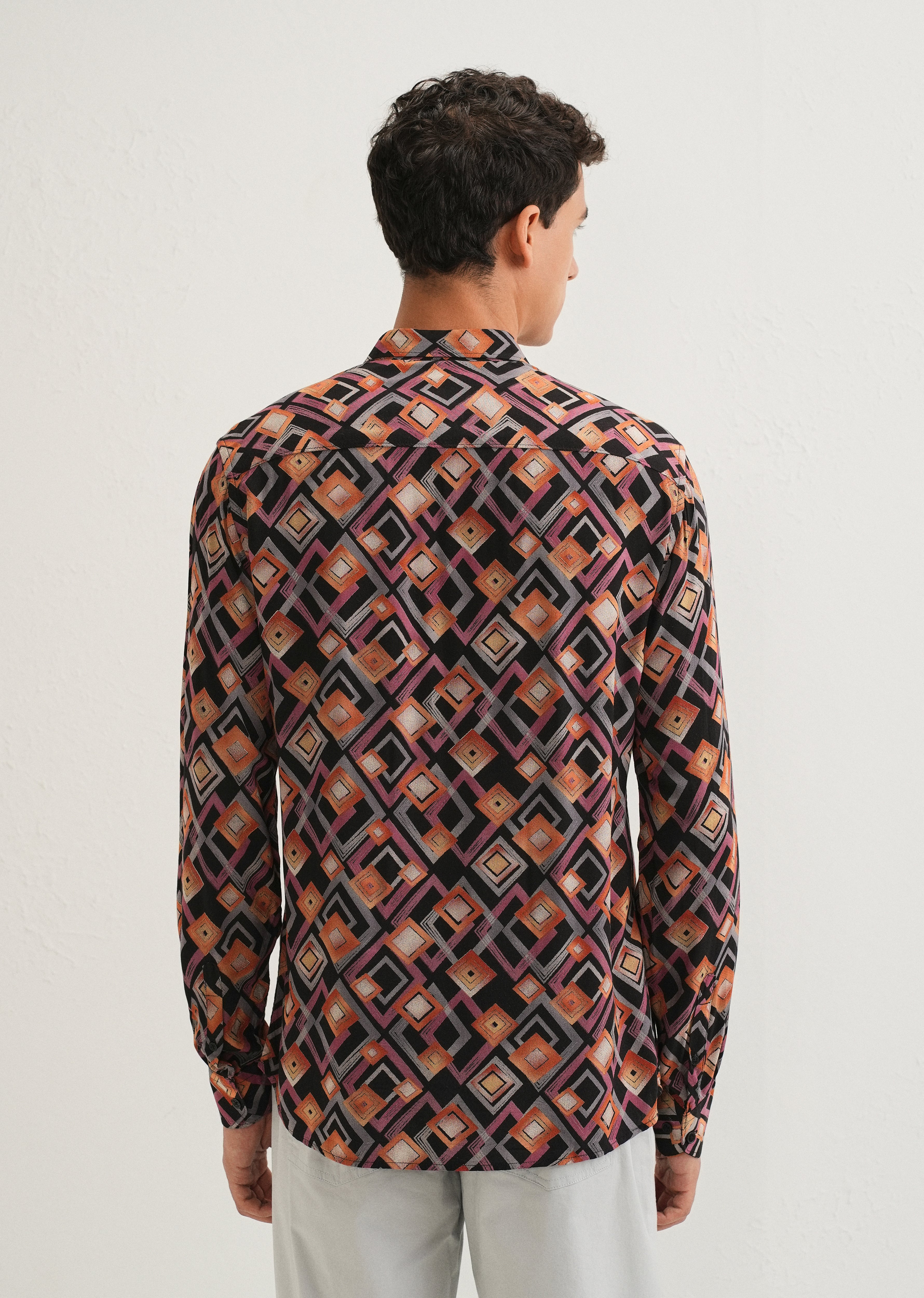 Orange Geometric Feather Shirt
