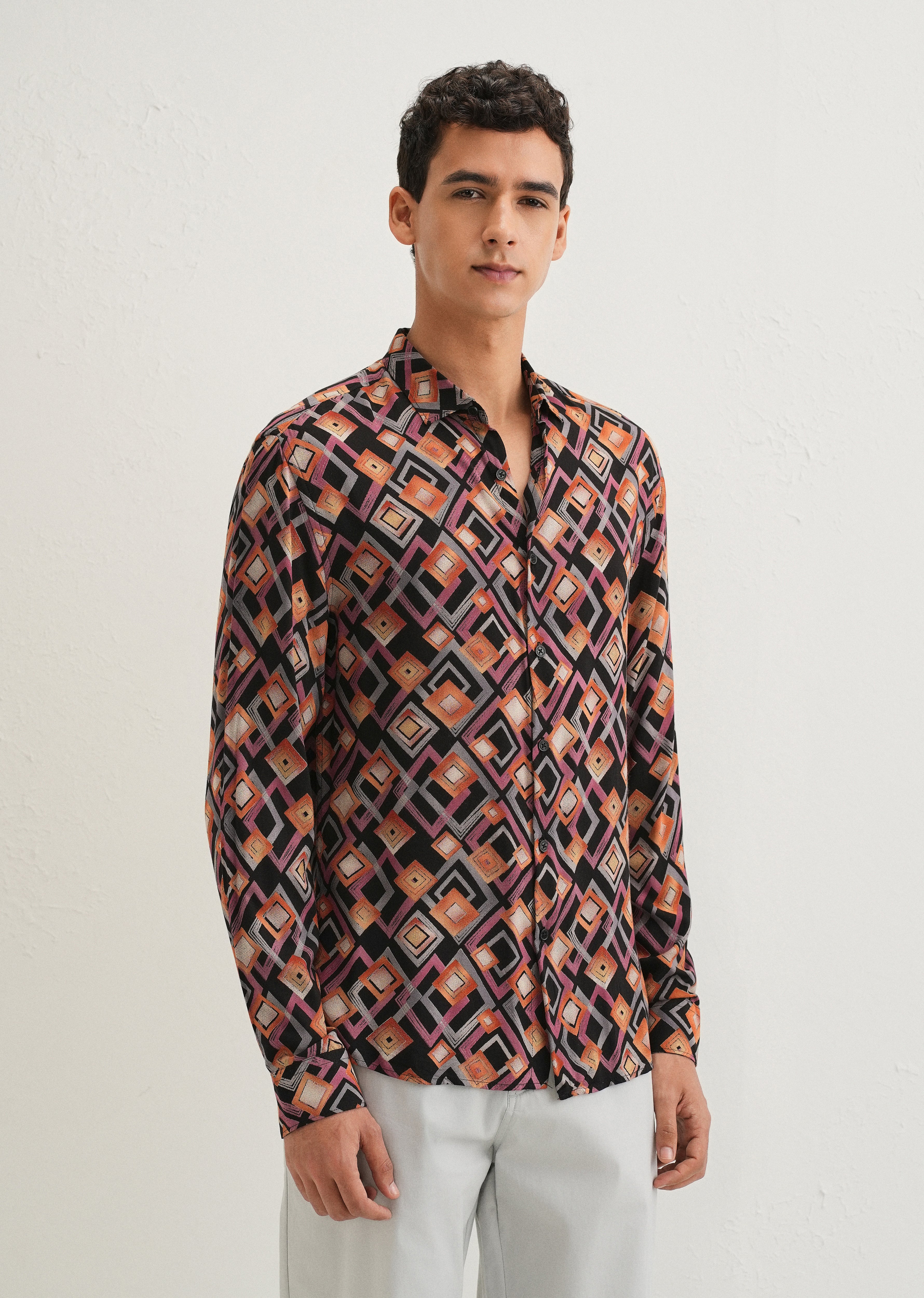 Orange Geometric Feather Shirt