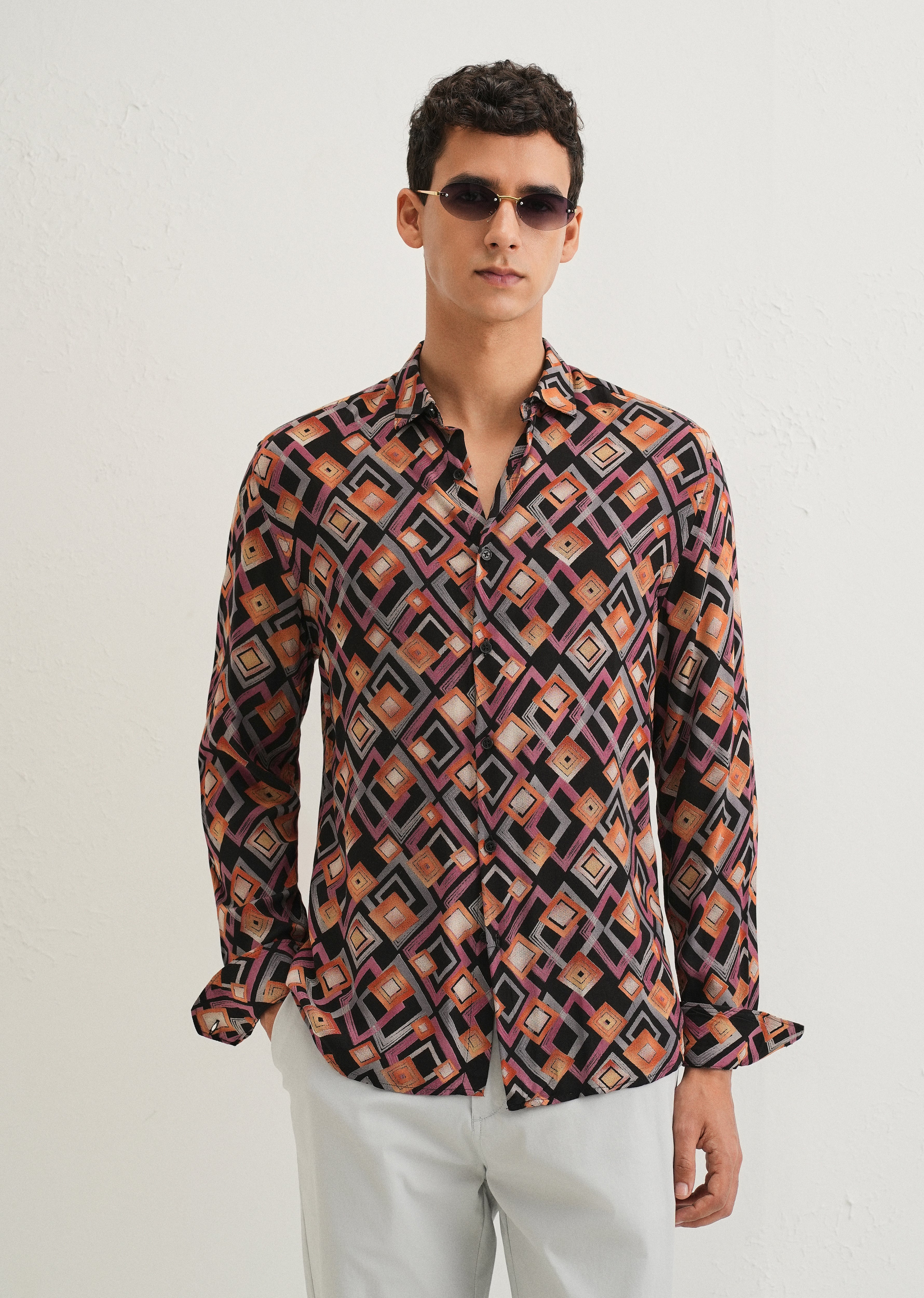 Orange Geometric Feather Shirt