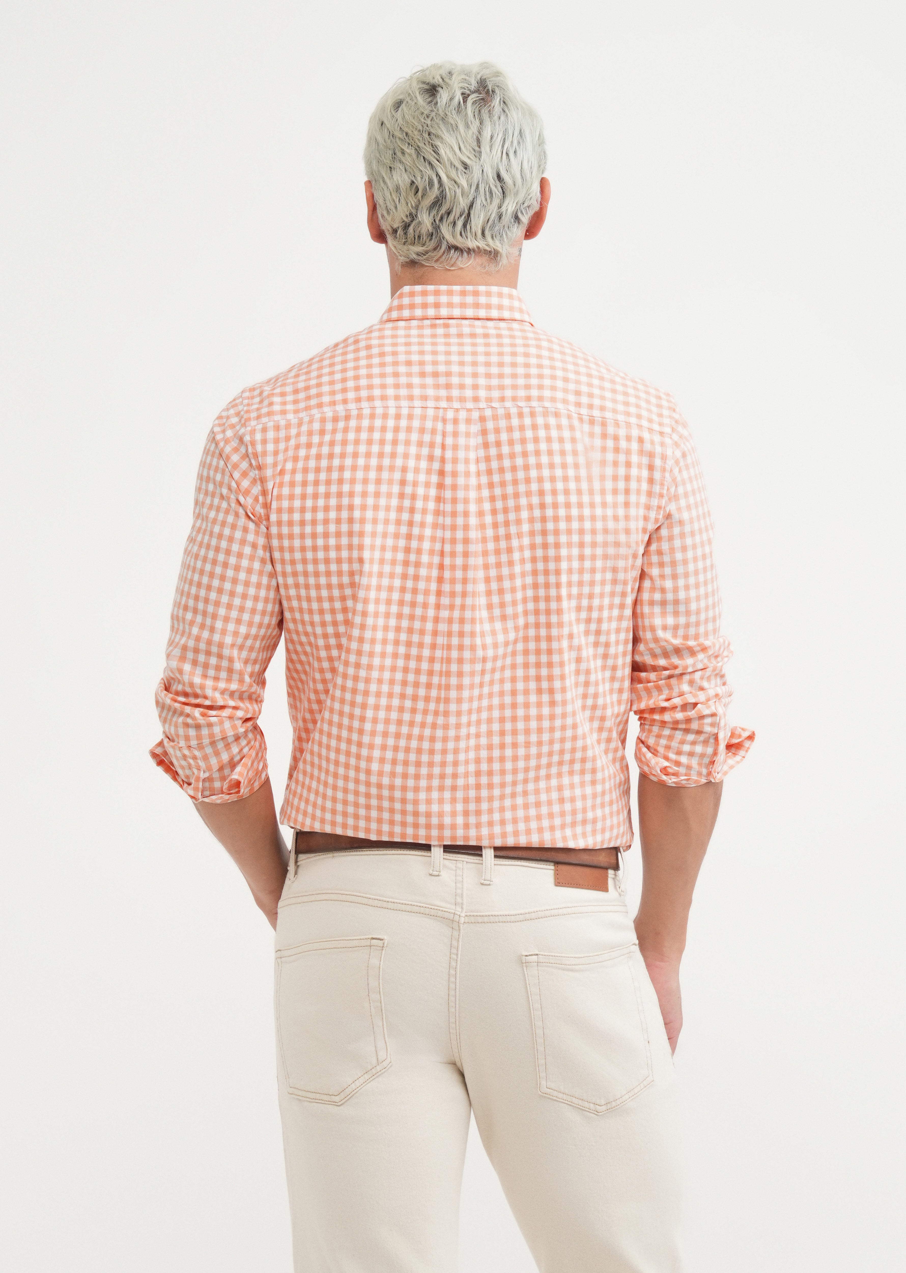 Orange Gingham Check Cotton Shirt