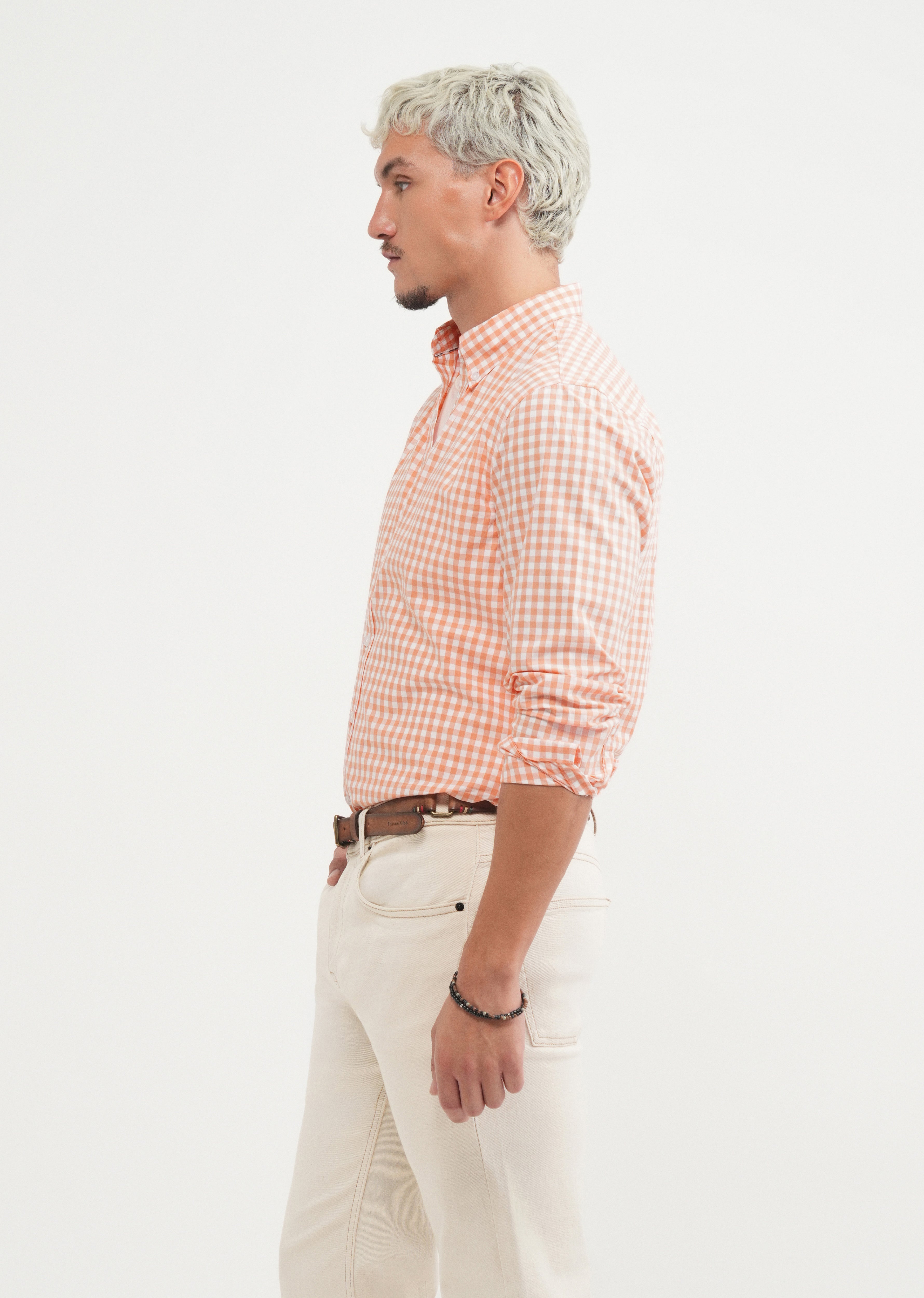 Orange Gingham Check Cotton Shirt