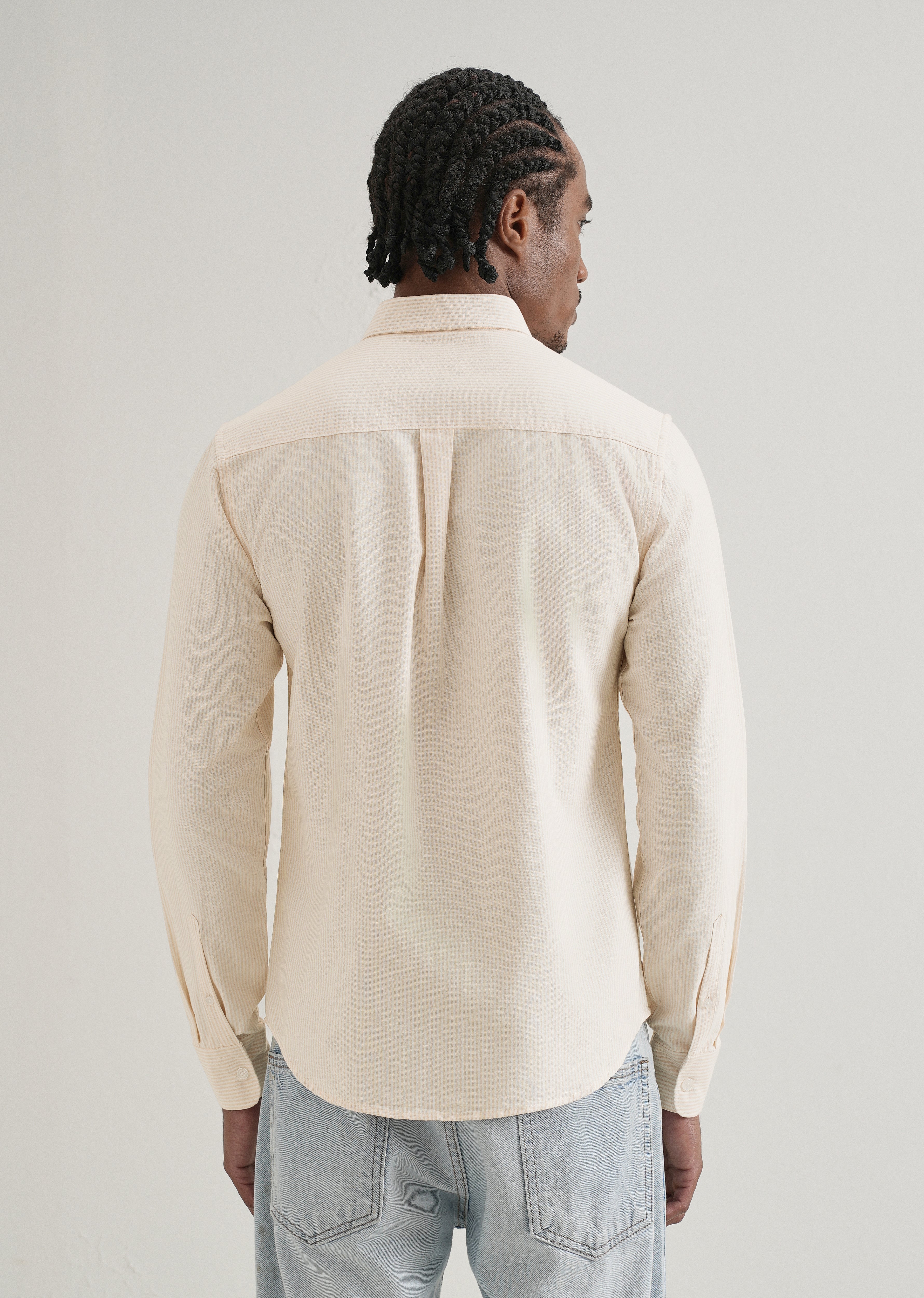 Orange Vertical Striped Cotton Shirt