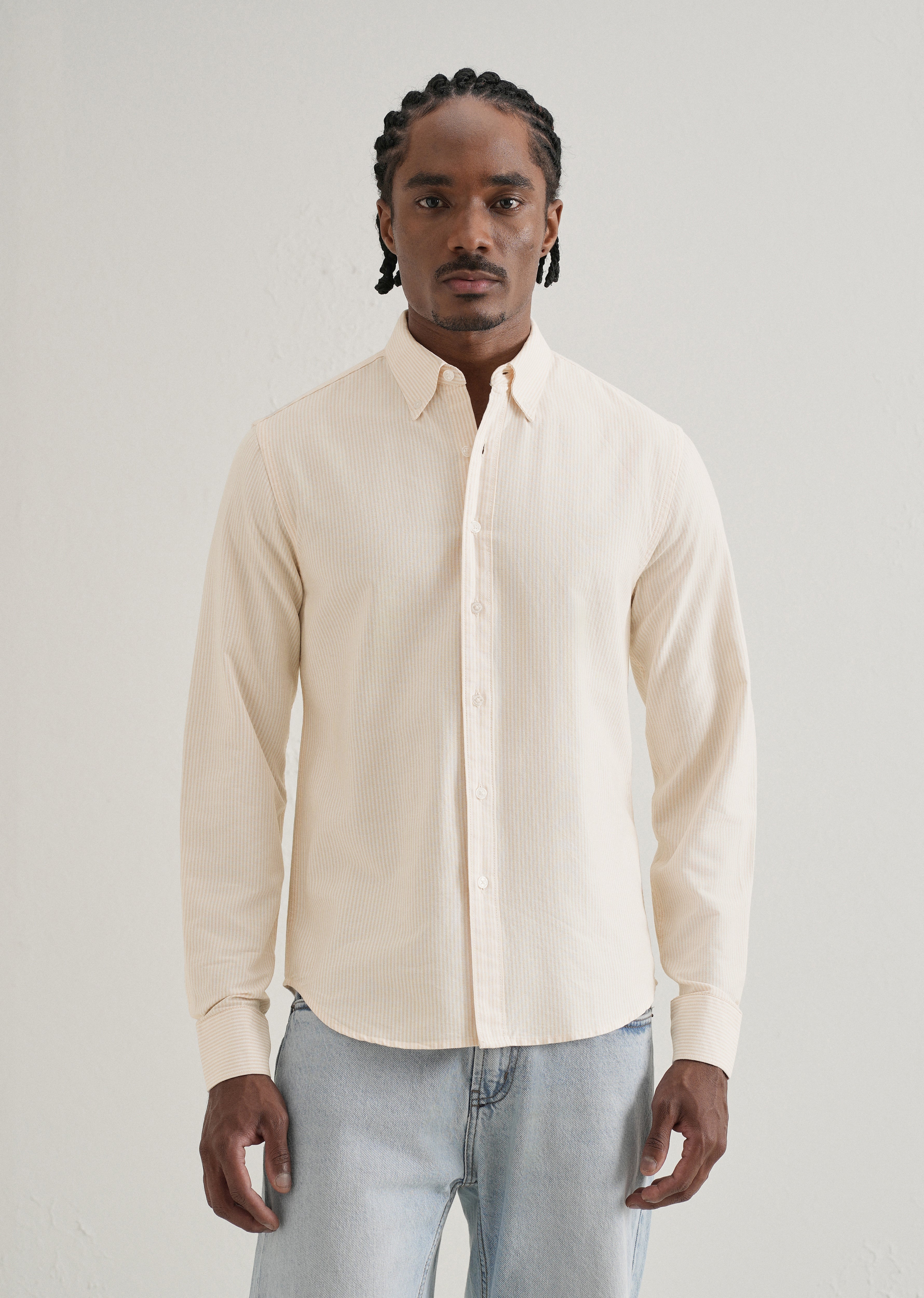 Orange Vertical Striped Cotton Shirt