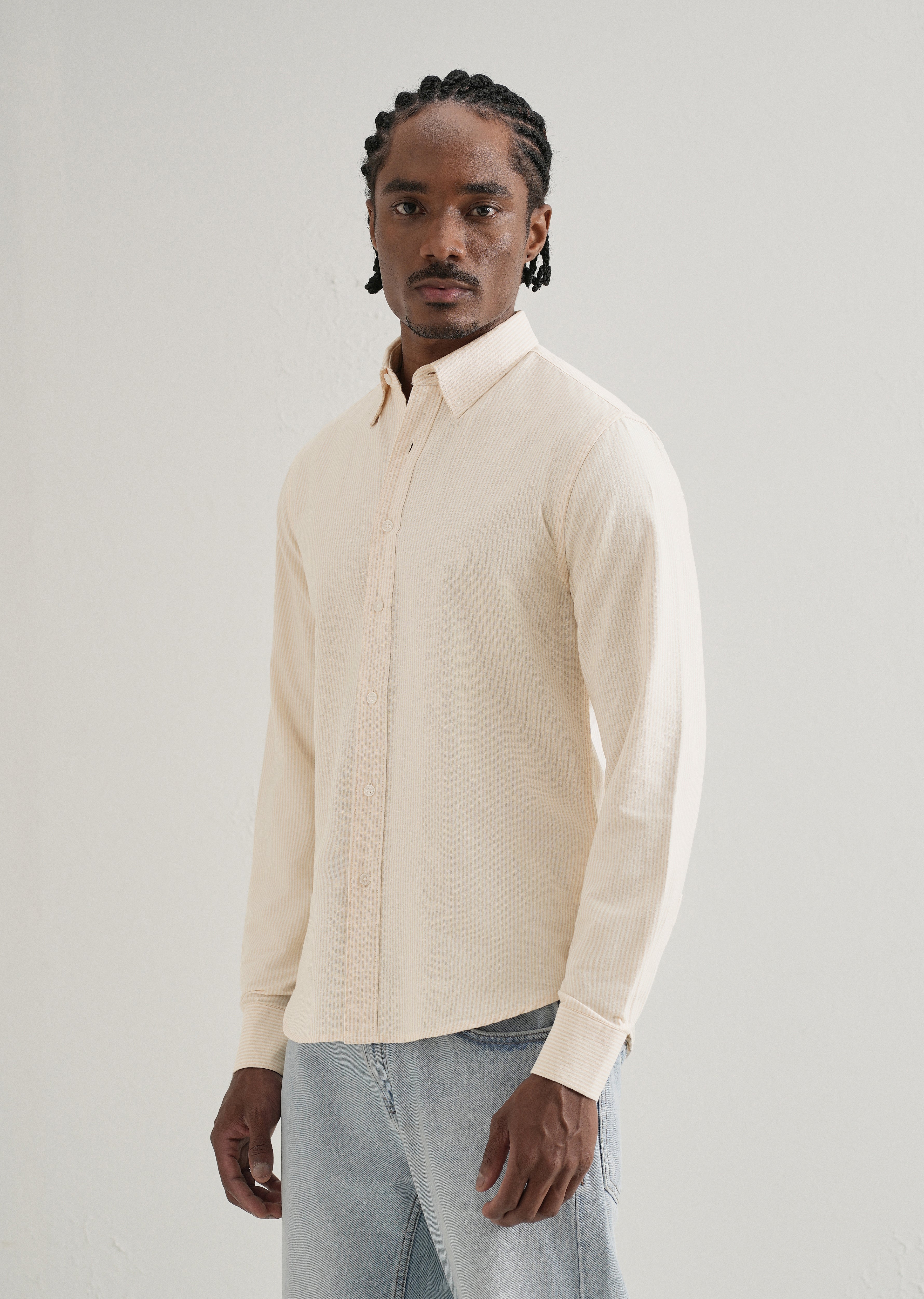 Orange Vertical Striped Cotton Shirt