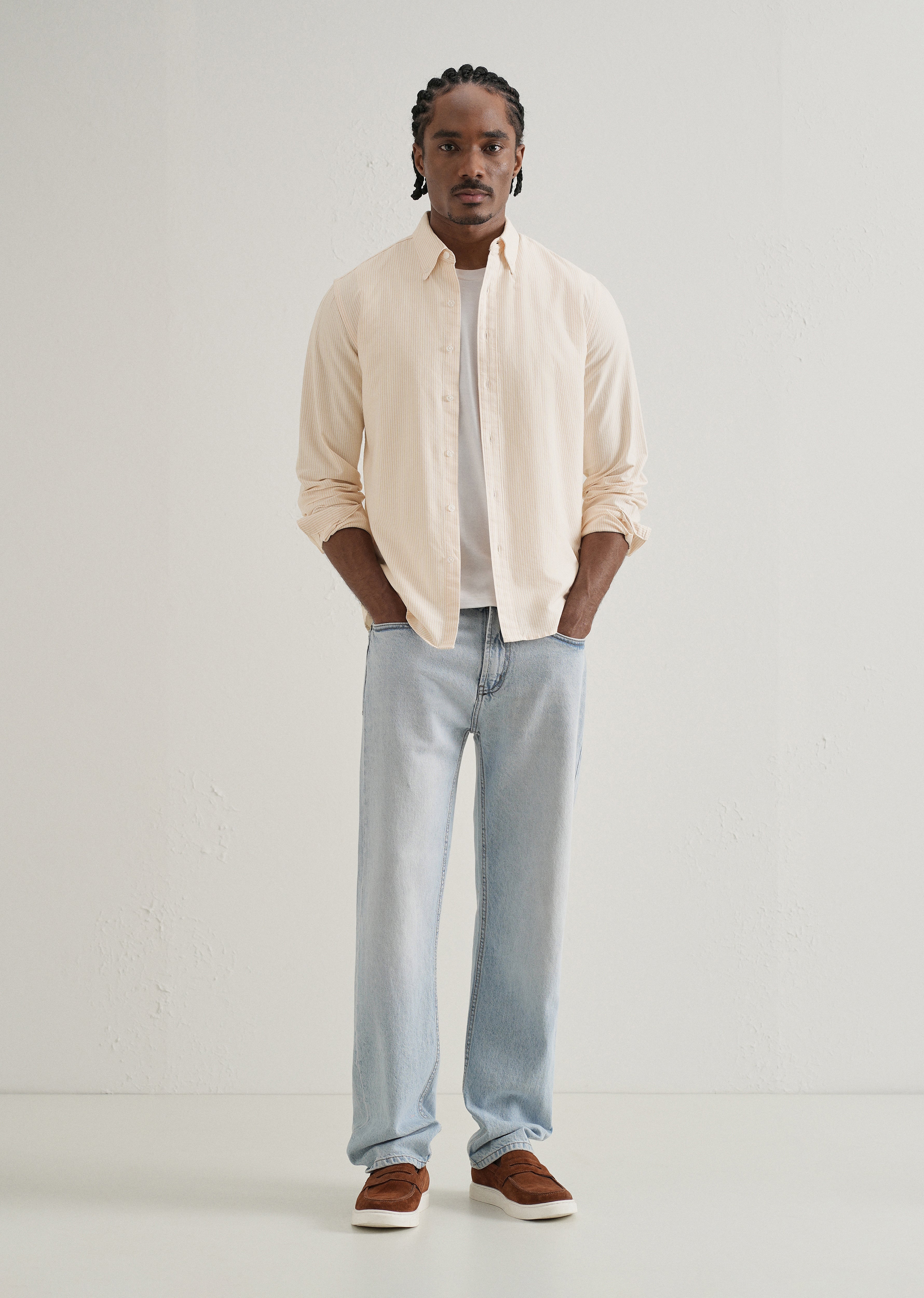 Orange Vertical Striped Cotton Shirt