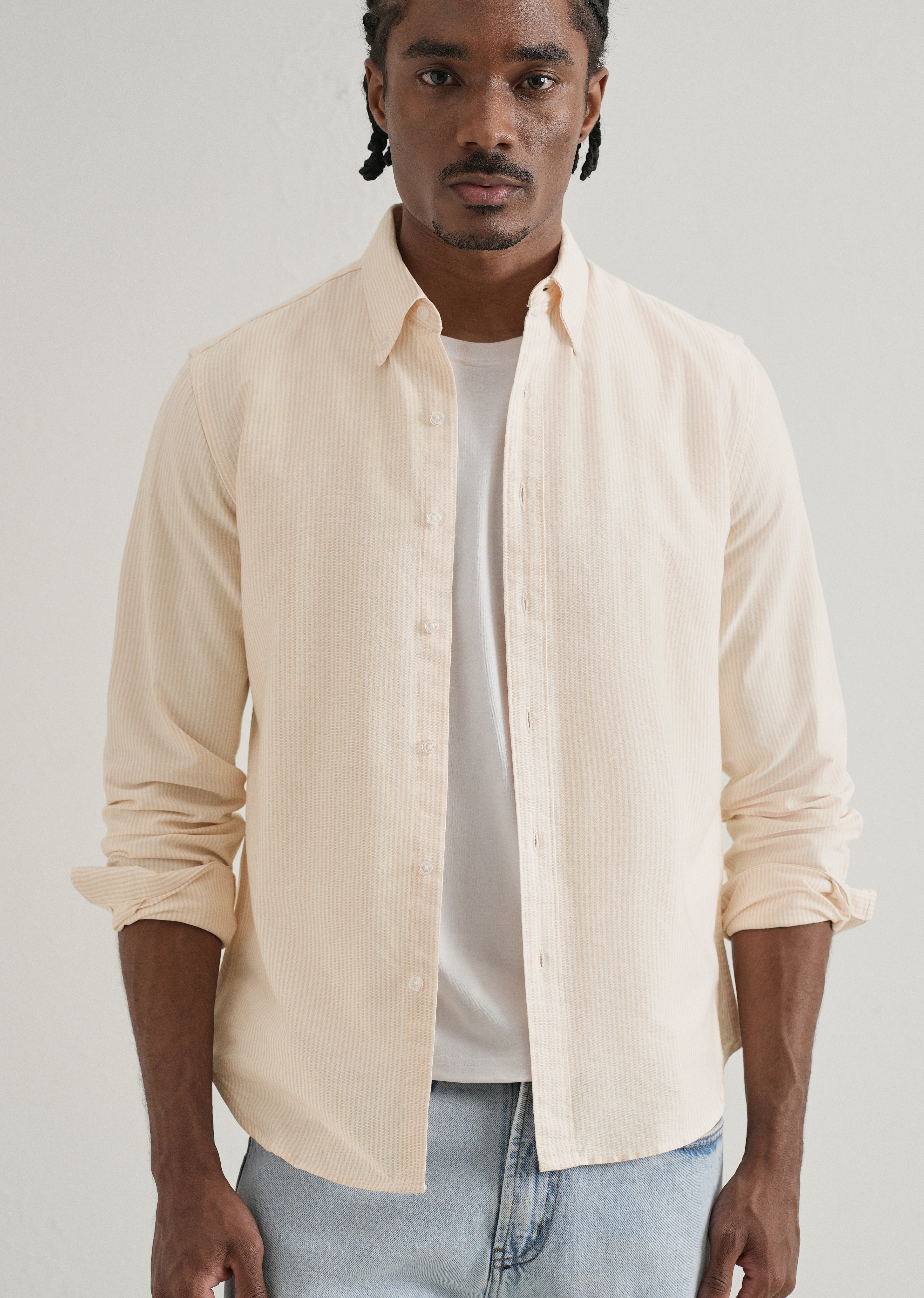 Orange Vertical Striped Cotton Shirt