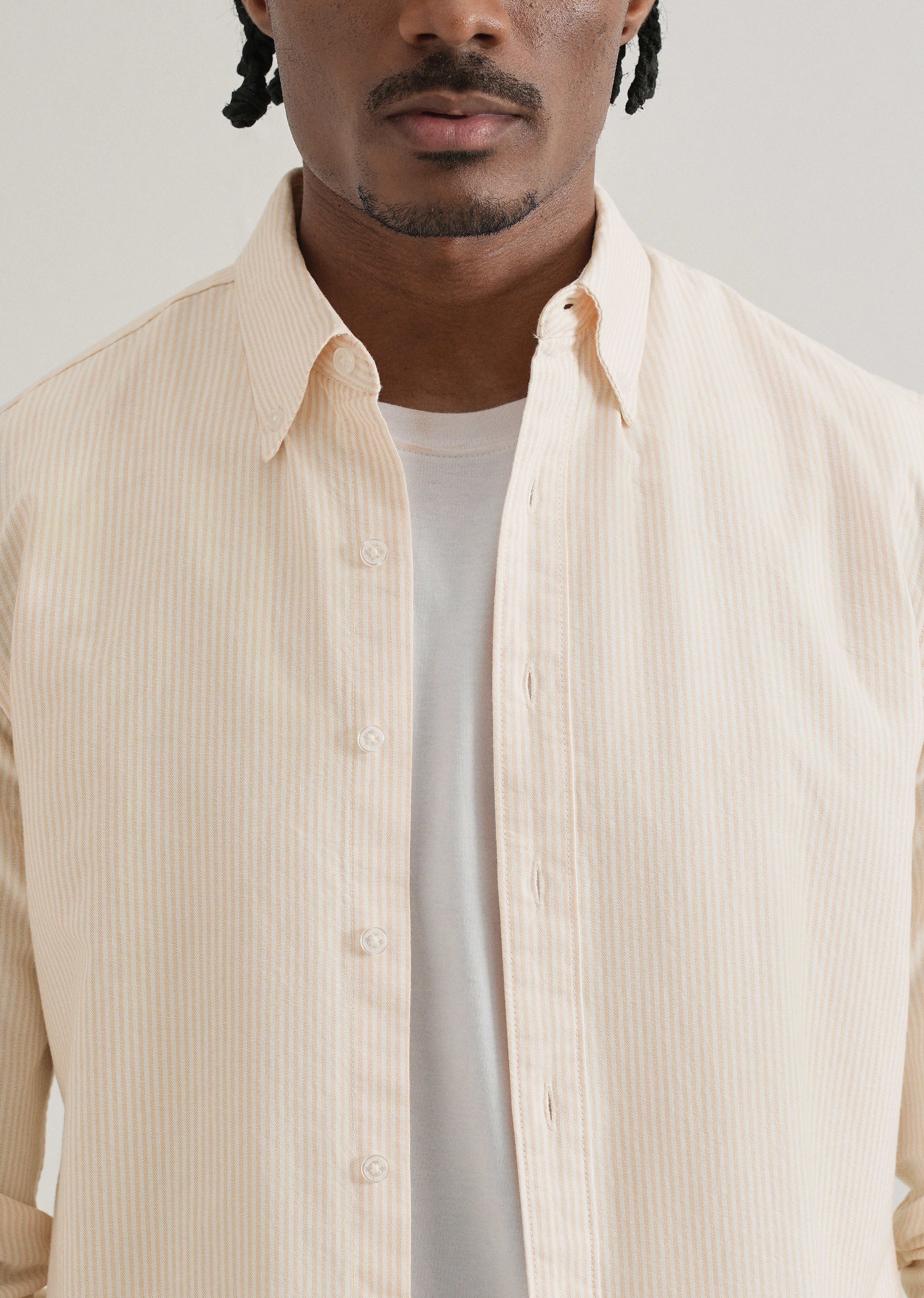 Orange Vertical Striped Cotton Shirt