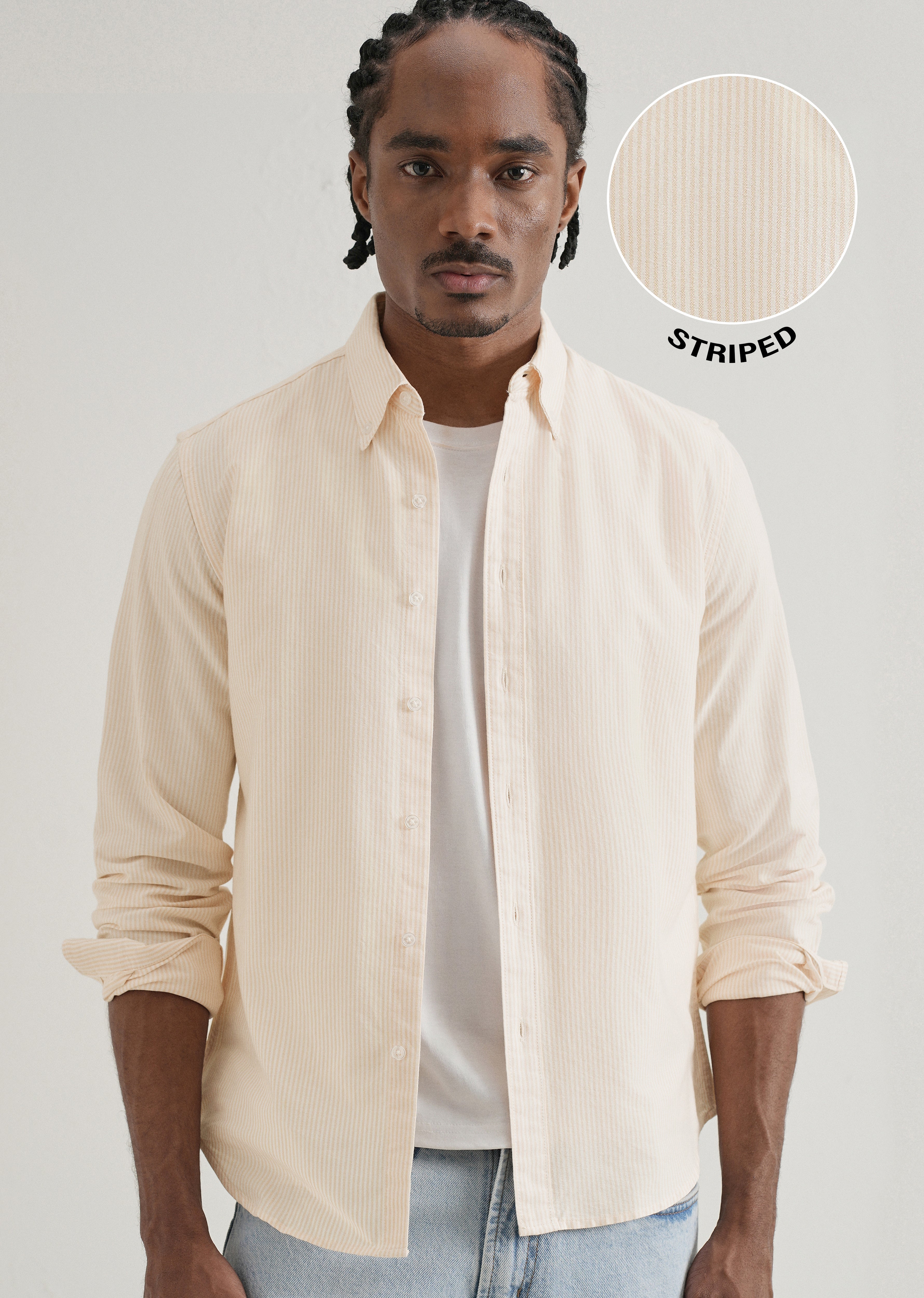 Orange Vertical Striped Cotton Shirt