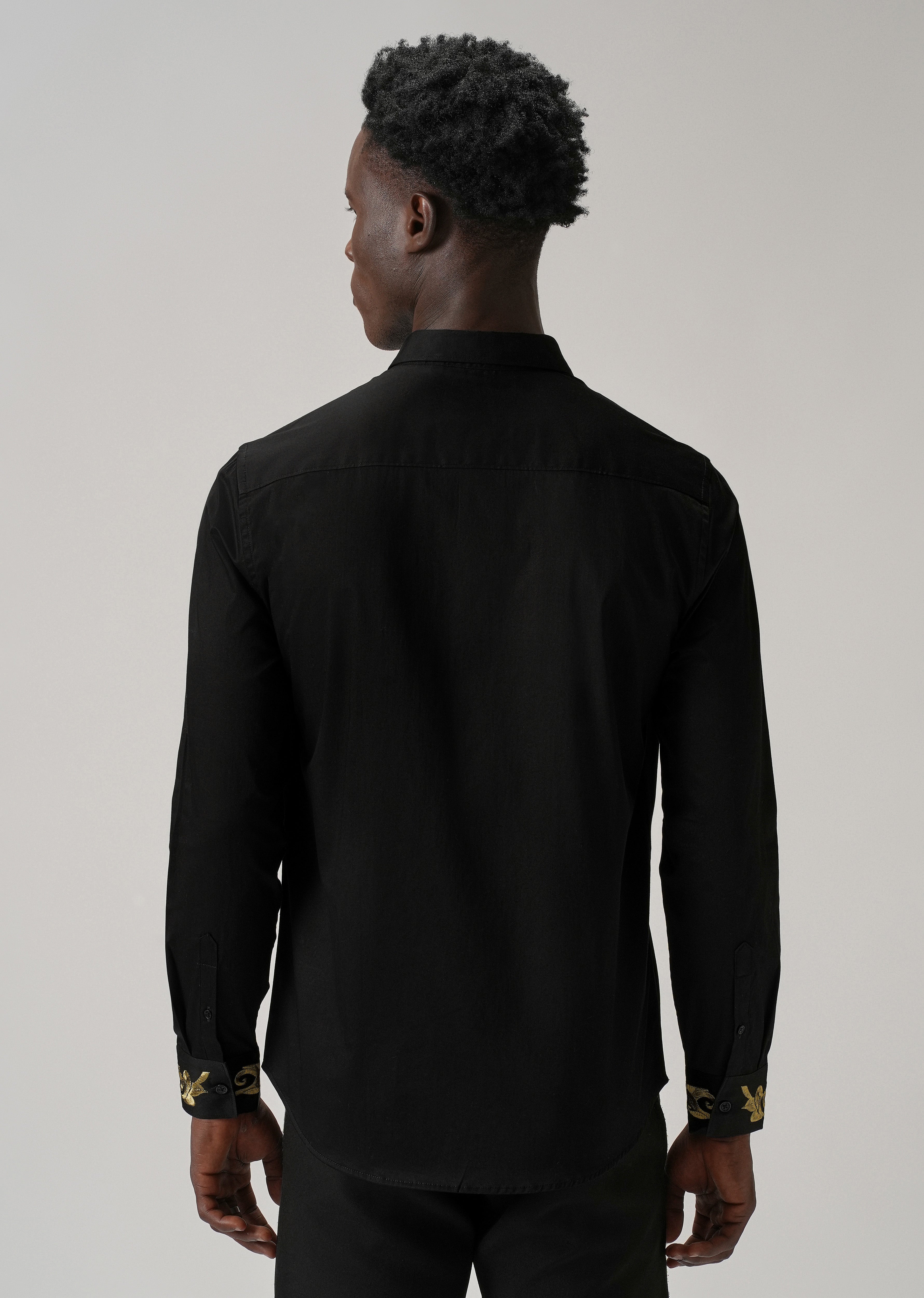 Ornate Embroidered Panel Black Designer Shirt