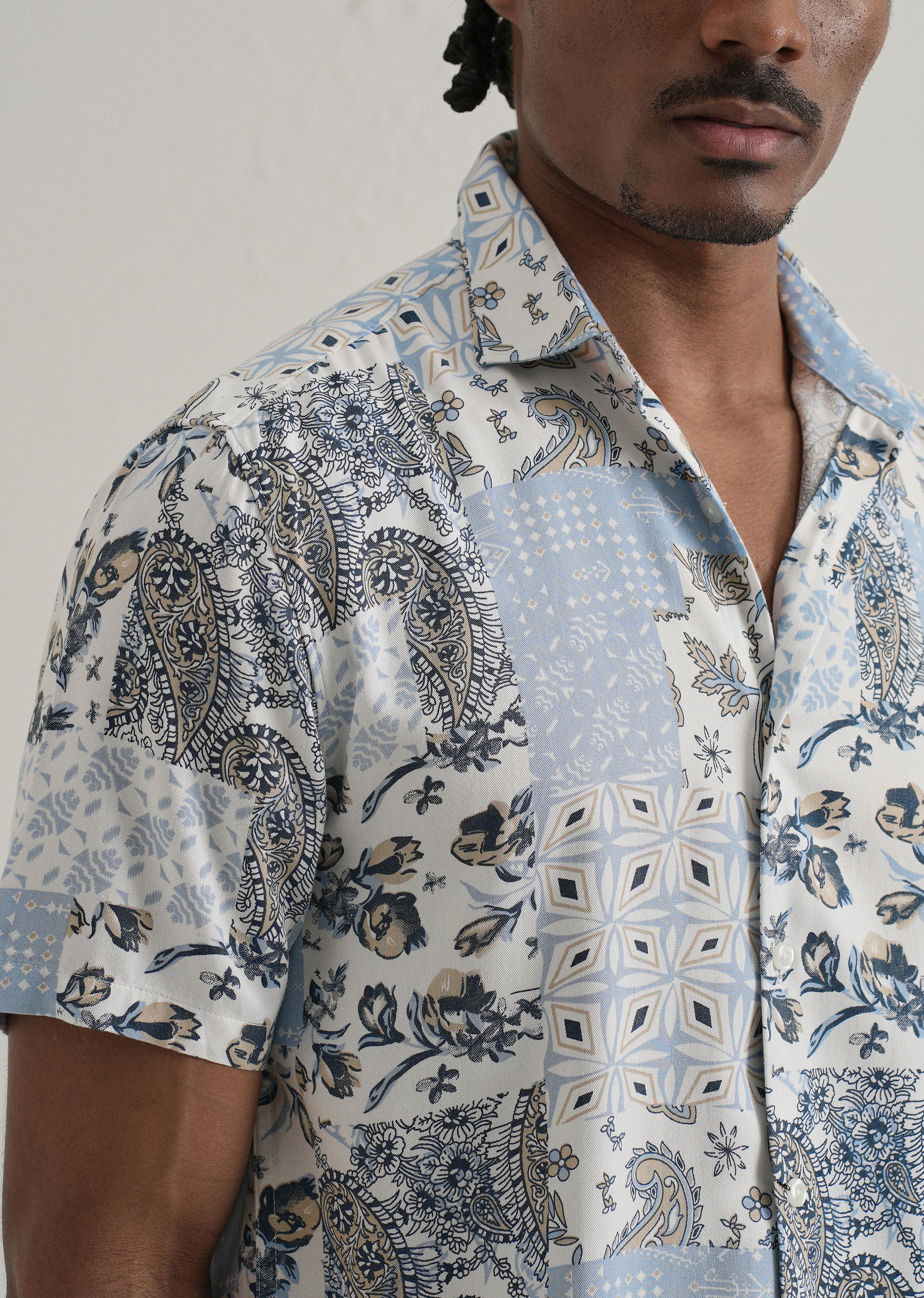 Paisley Blue Print Half Sleeve Shirt