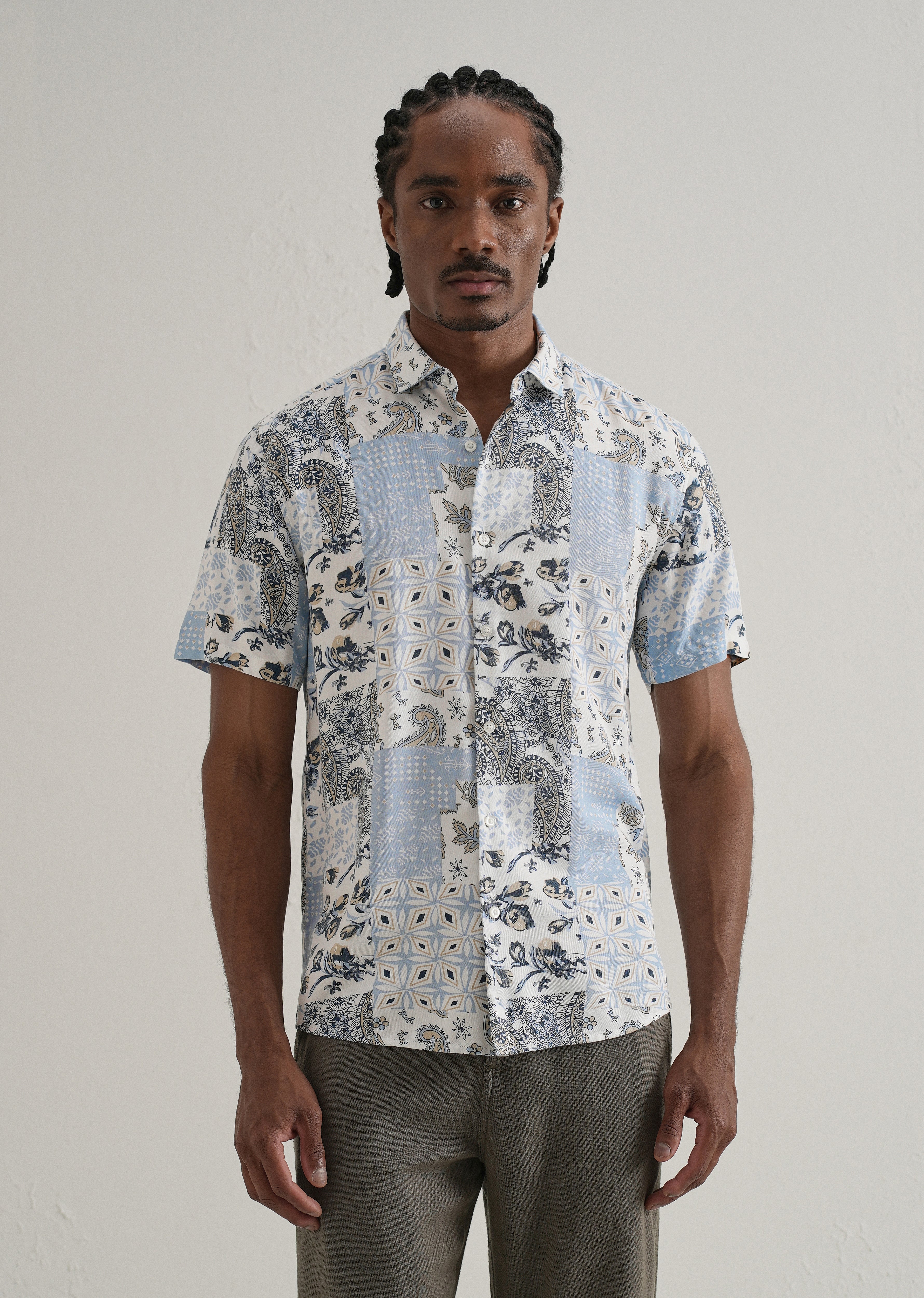 Paisley Blue Print Half Sleeve Shirt