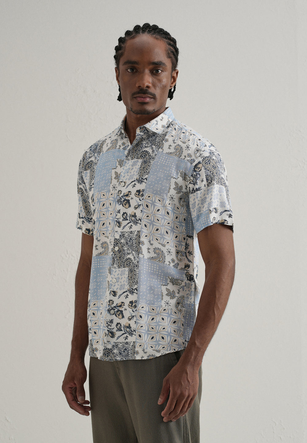 Paisley Blue Print Half Sleeve Shirt