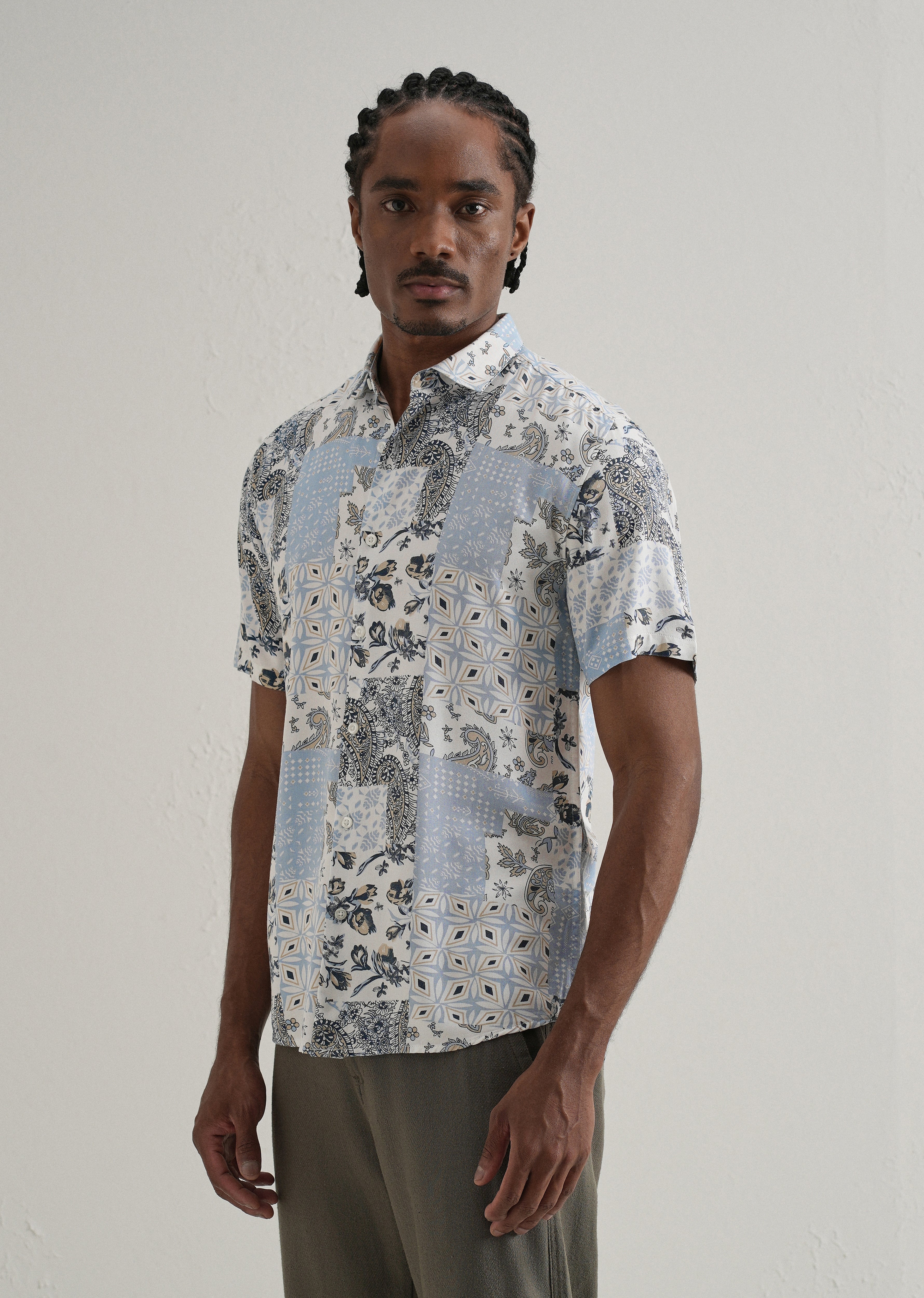 Paisley Blue Print Half Sleeve Shirt