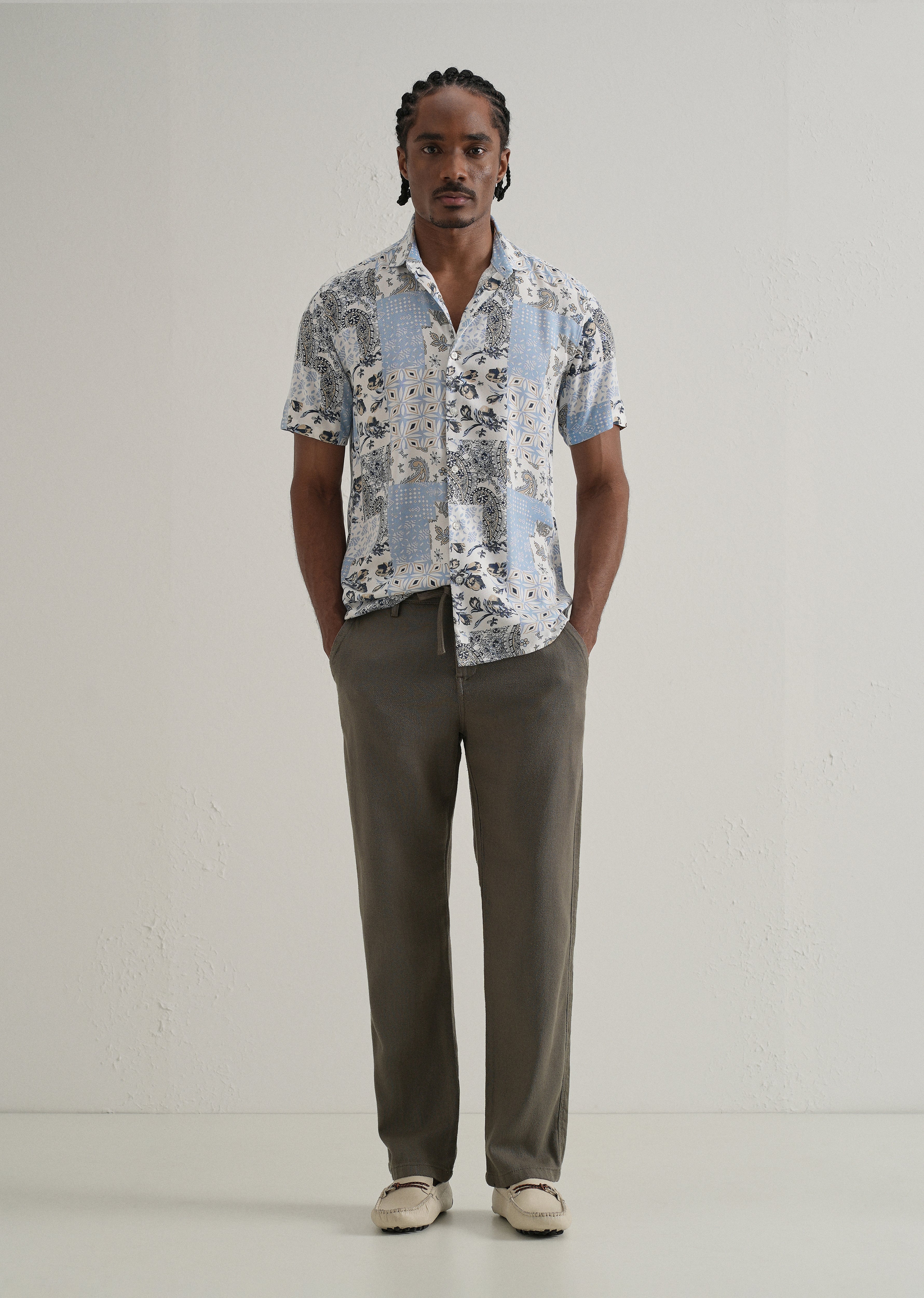 Paisley Blue Print Half Sleeve Shirt