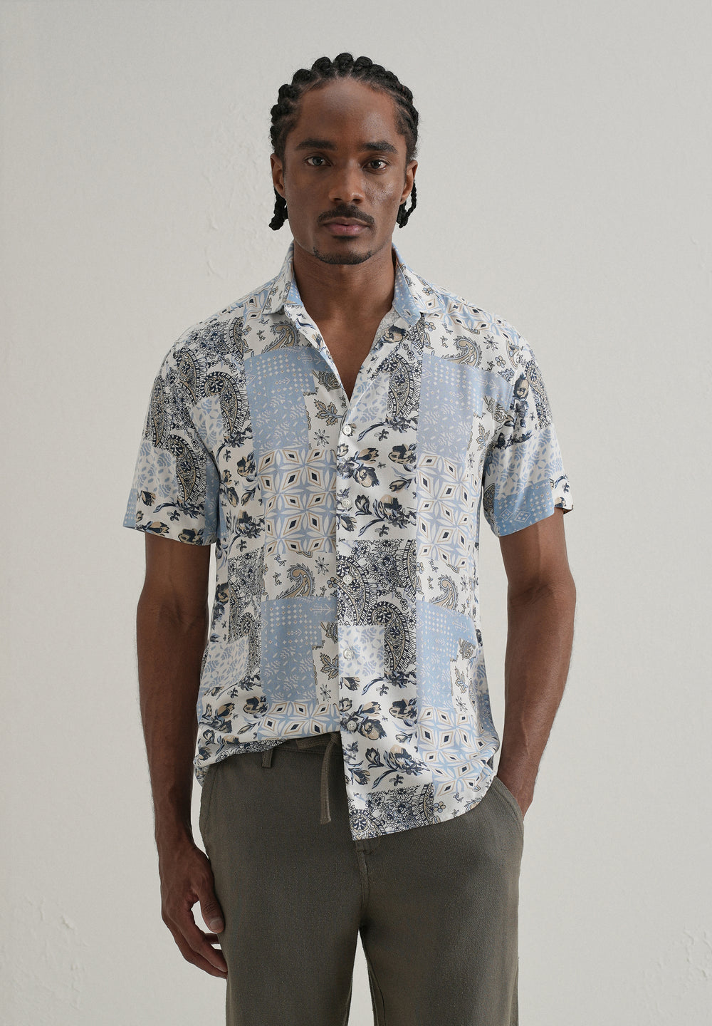 Paisley Blue Print Half Sleeve Shirt