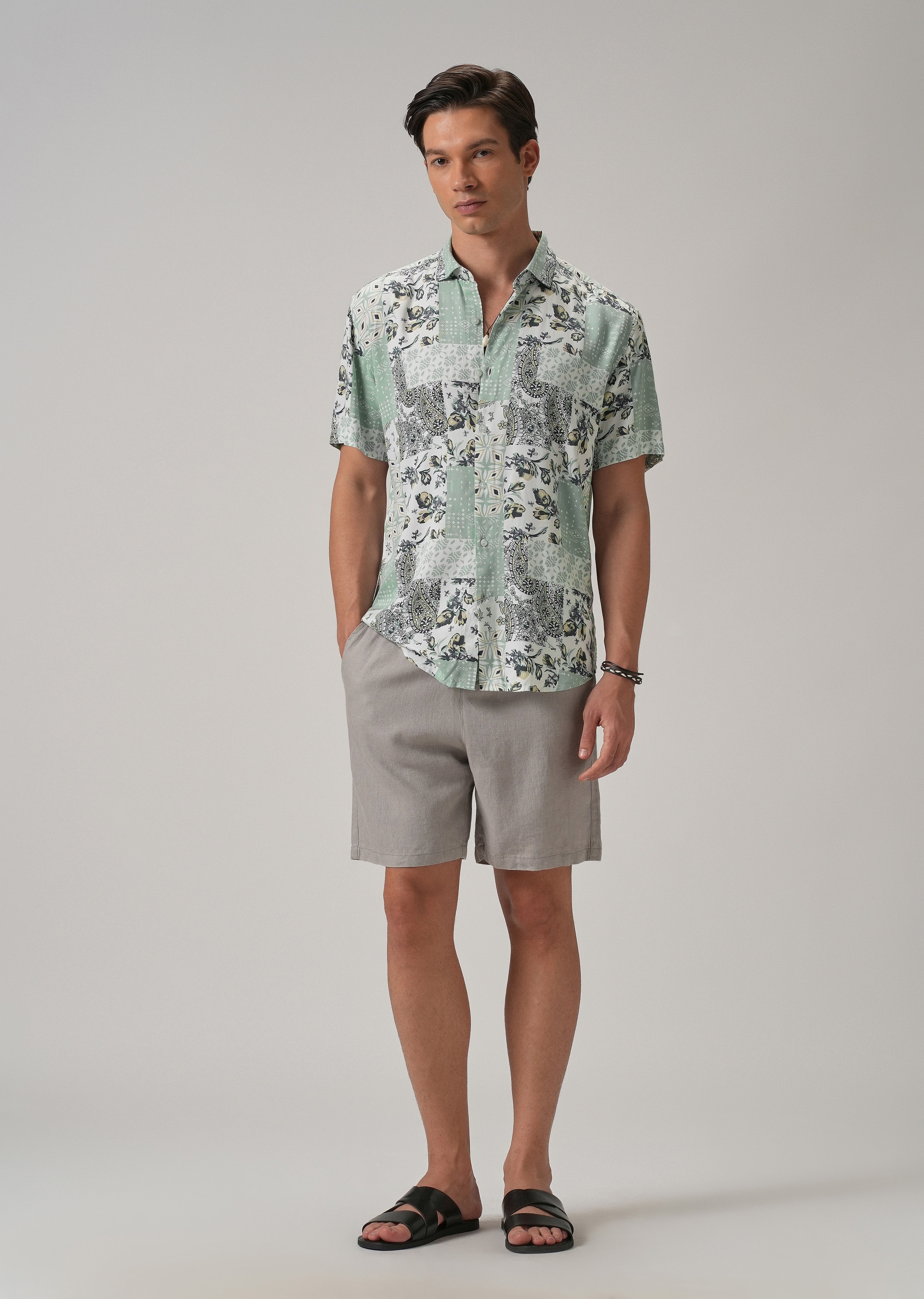Paisley Mint Green Print Half Sleeve Shirt