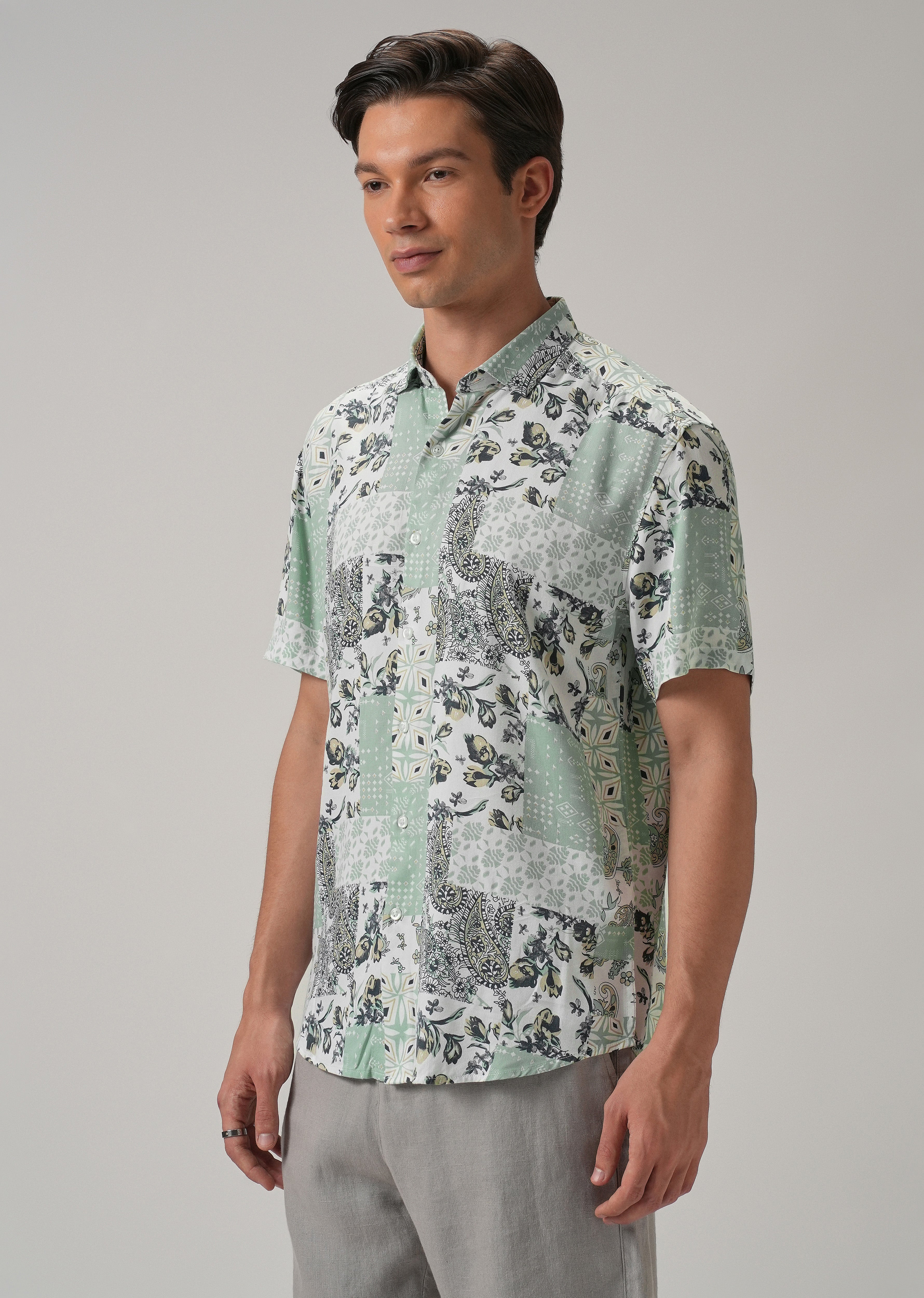 Paisley Mint Green Print Half Sleeve Shirt