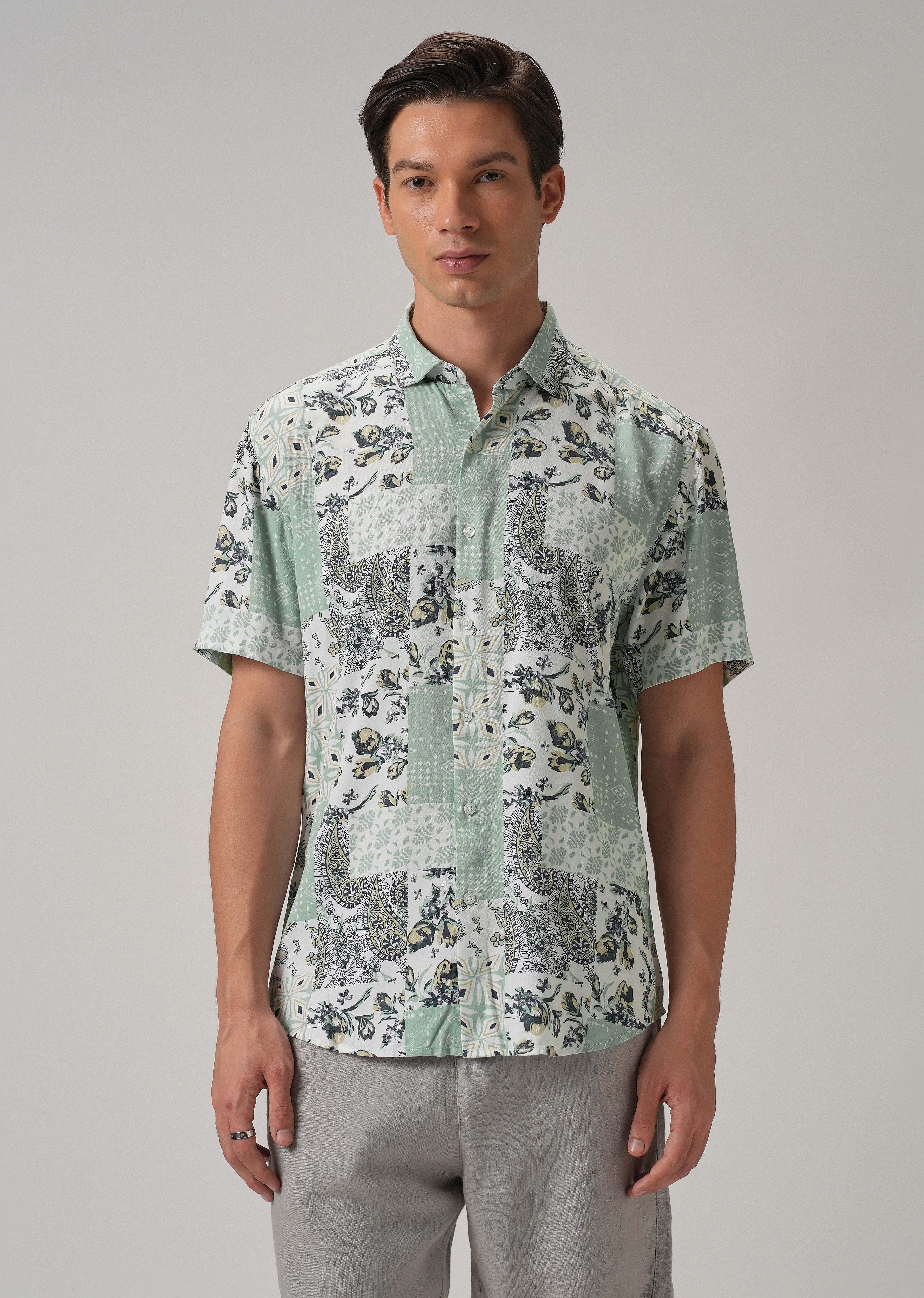 Paisley Mint Green Print Half Sleeve Shirt