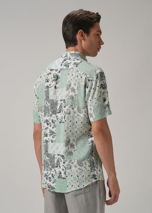 Paisley Mint Green Print Half Sleeve Shirt