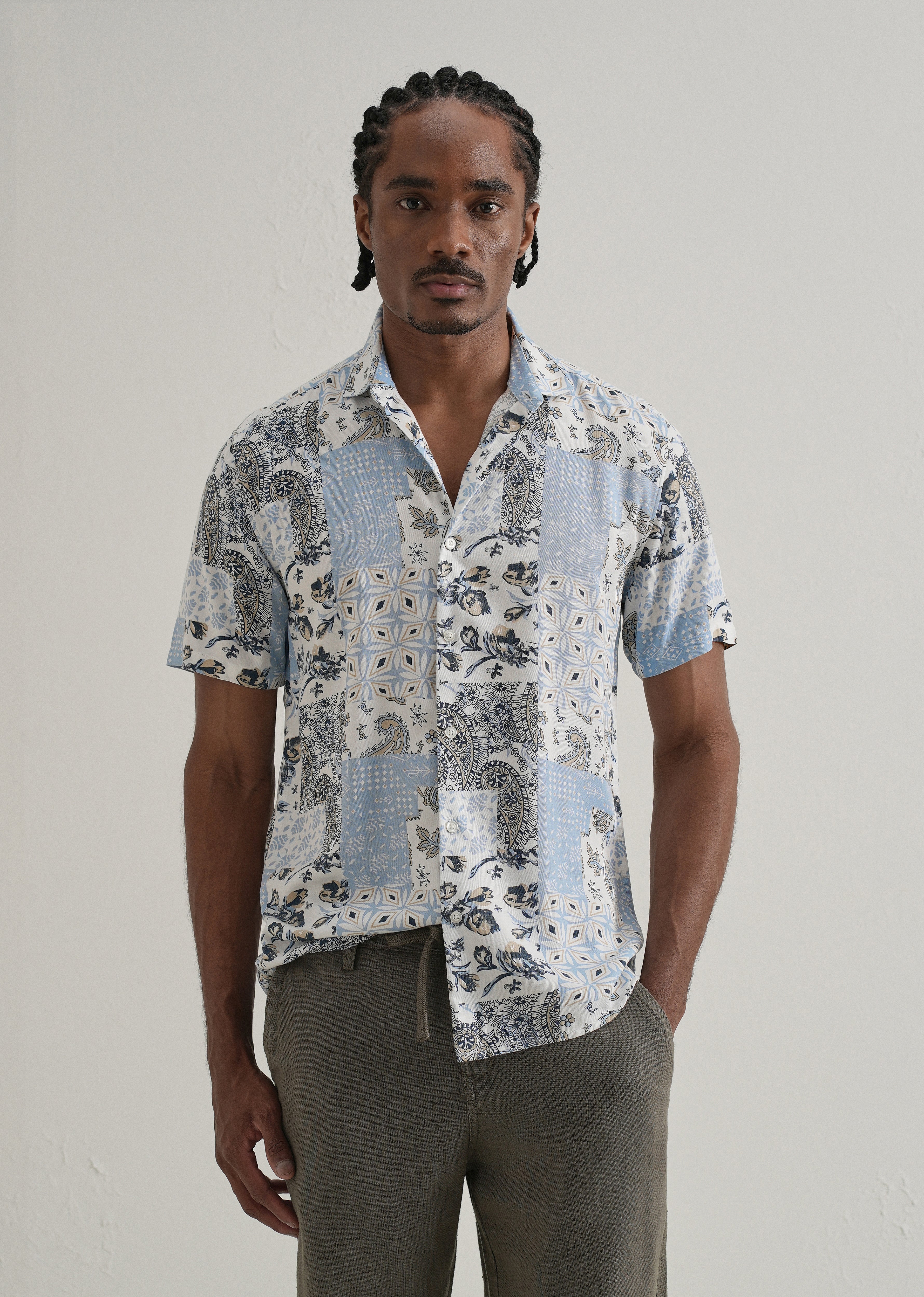 Paisley Blue Print Half Sleeve Shirt