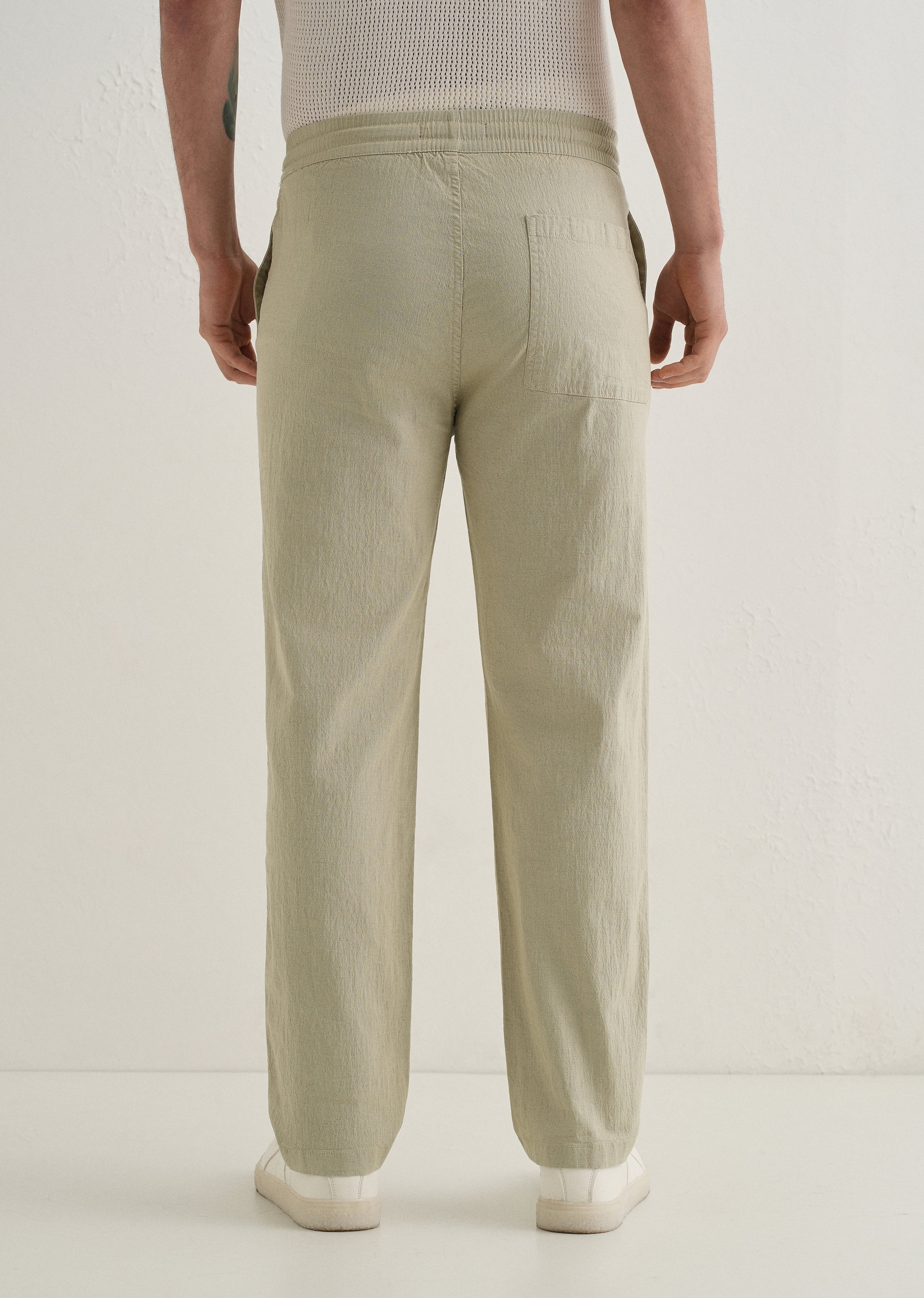 Pale Khaki Drawstring Cotton Linen Pant