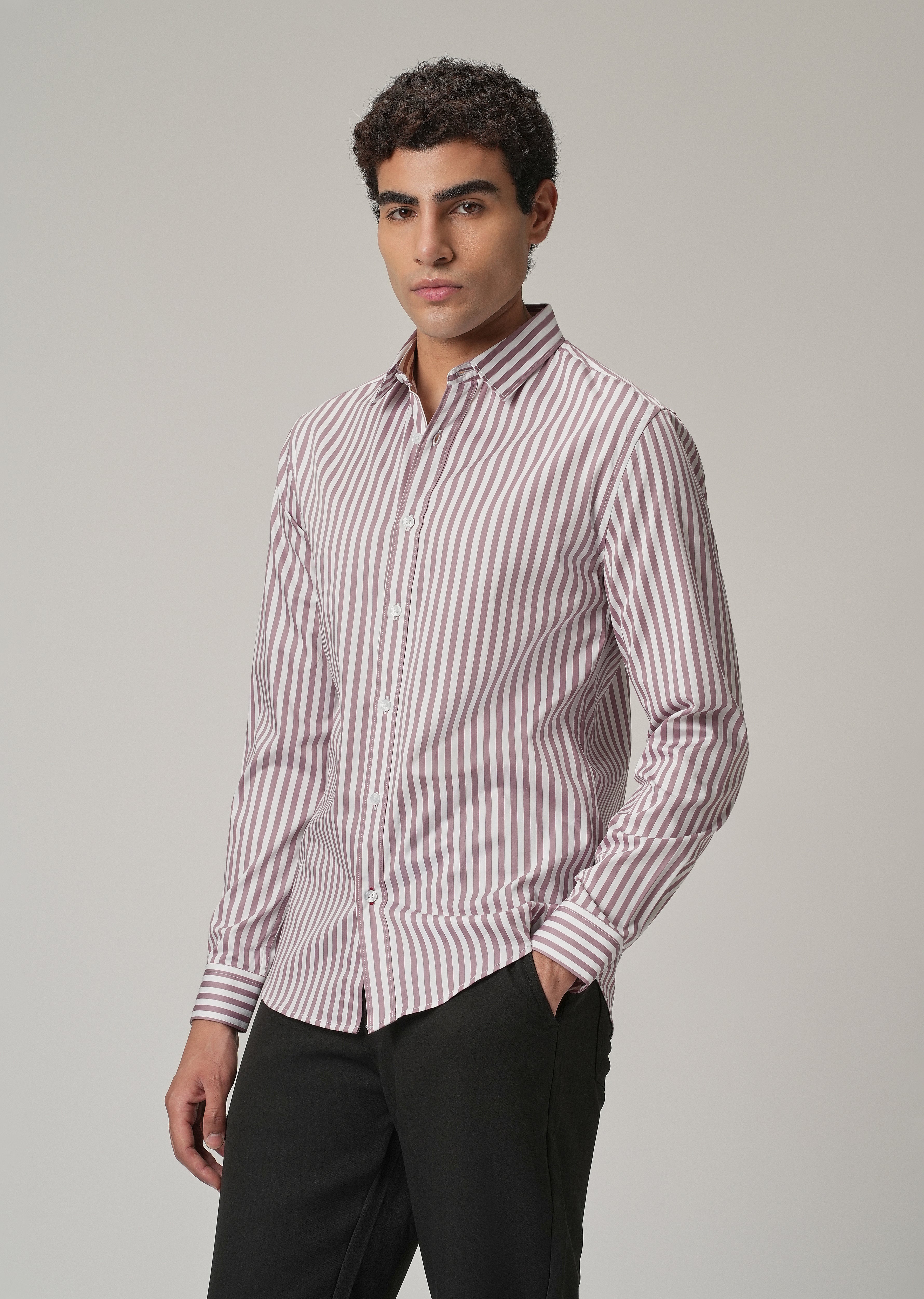 Pale Pink Satin Pin Stripe Shirt