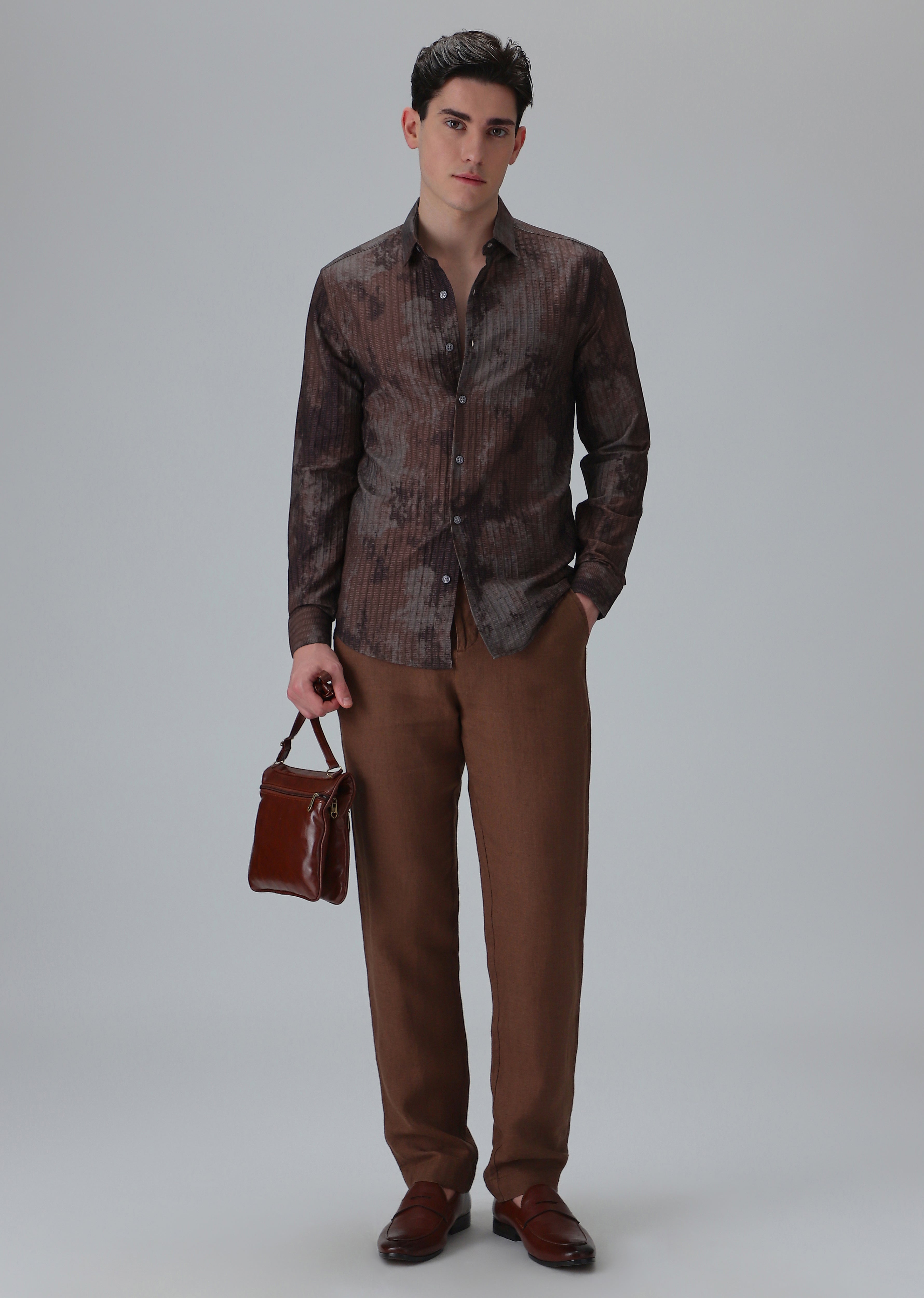 Paralleled Line Brown Printed Shirt