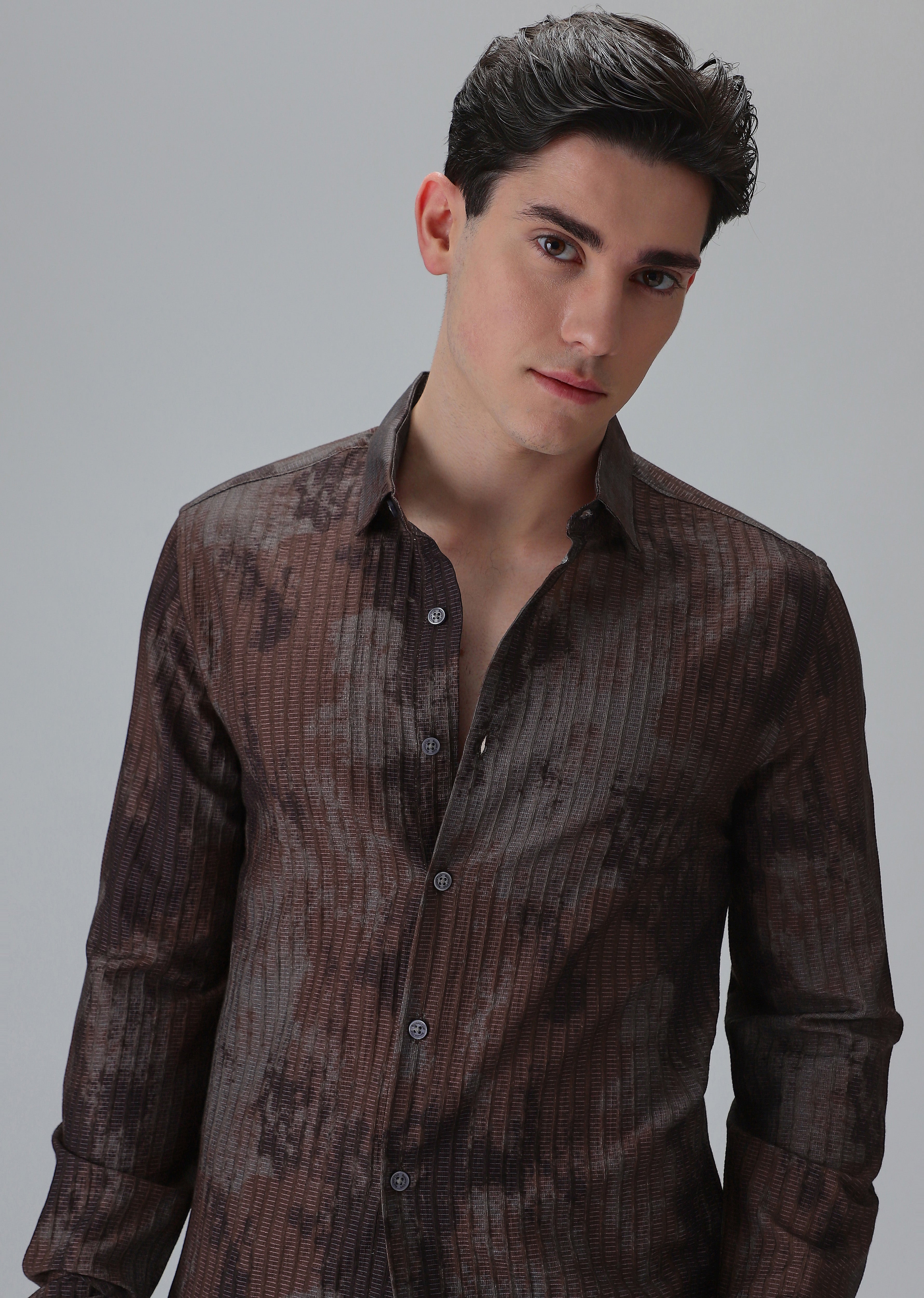 Paralleled Line Brown Printed Shirt