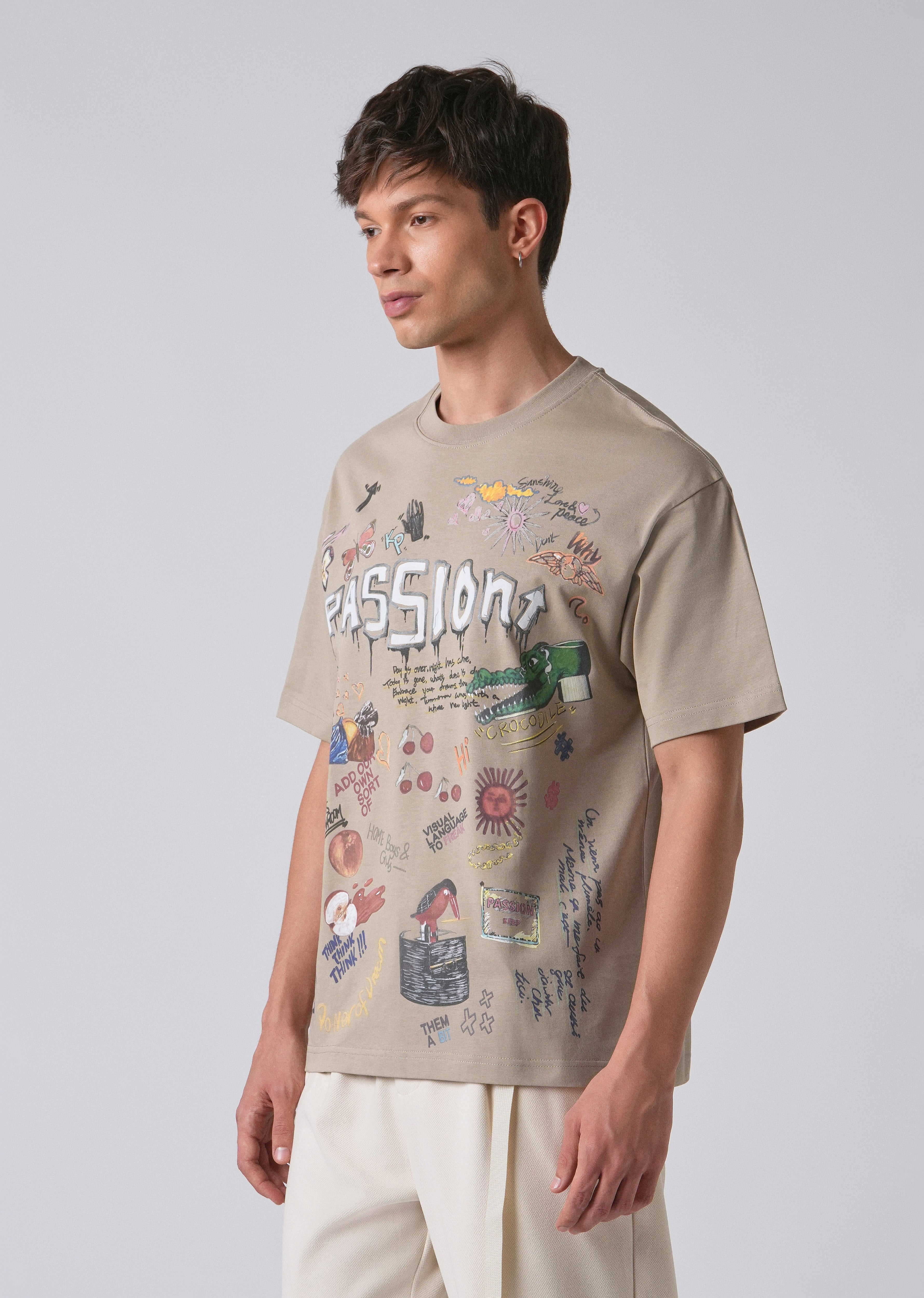 Passion Beige Printed Oversized T-shirt