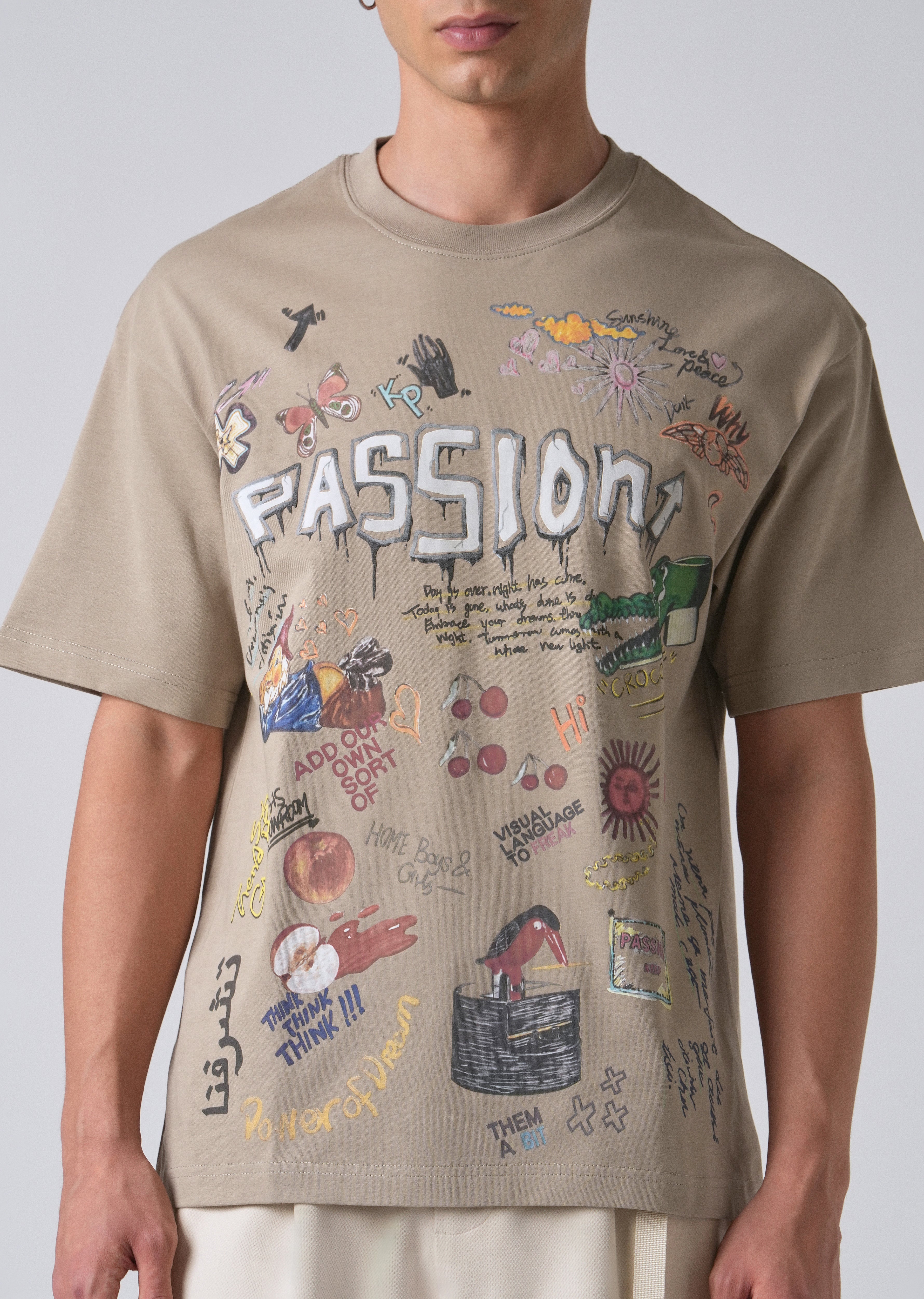 Passion Beige Printed Oversized T-shirt